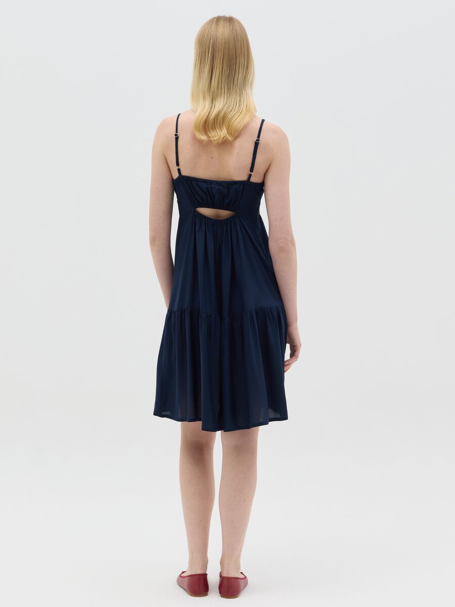 Blue viscose dress with V neck and flounce_3