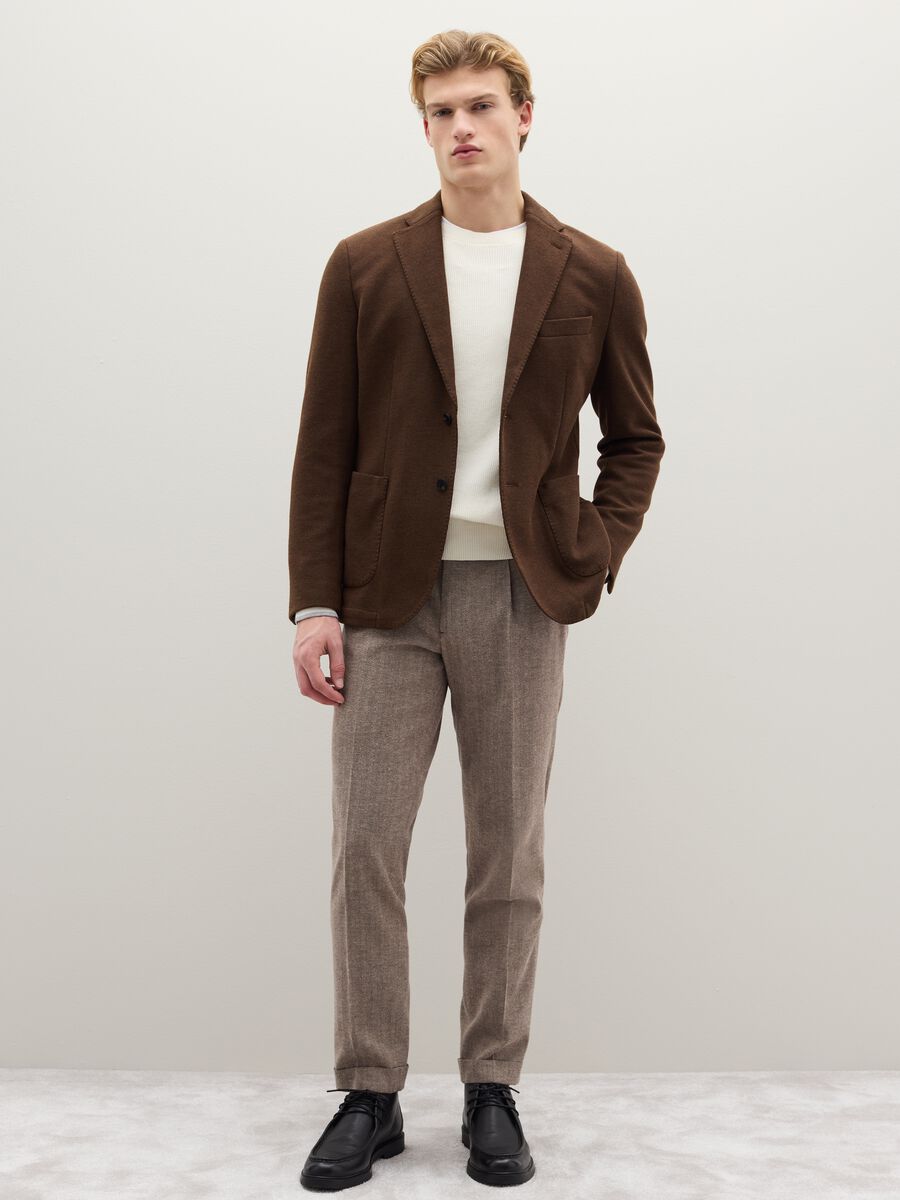 Brown cotton blend regular fit blazer_1