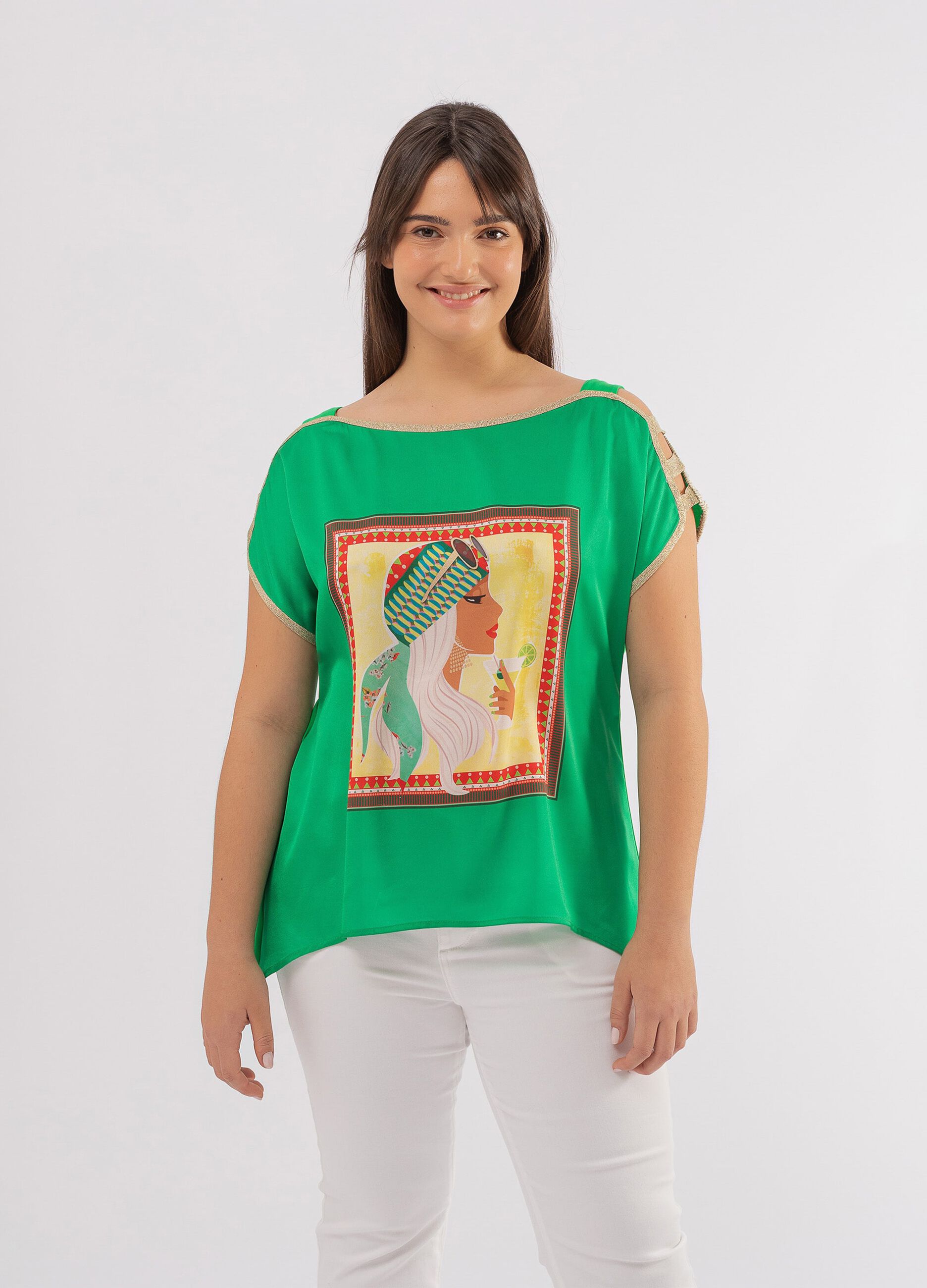 T-shirt con stampa volto femminile Curvy