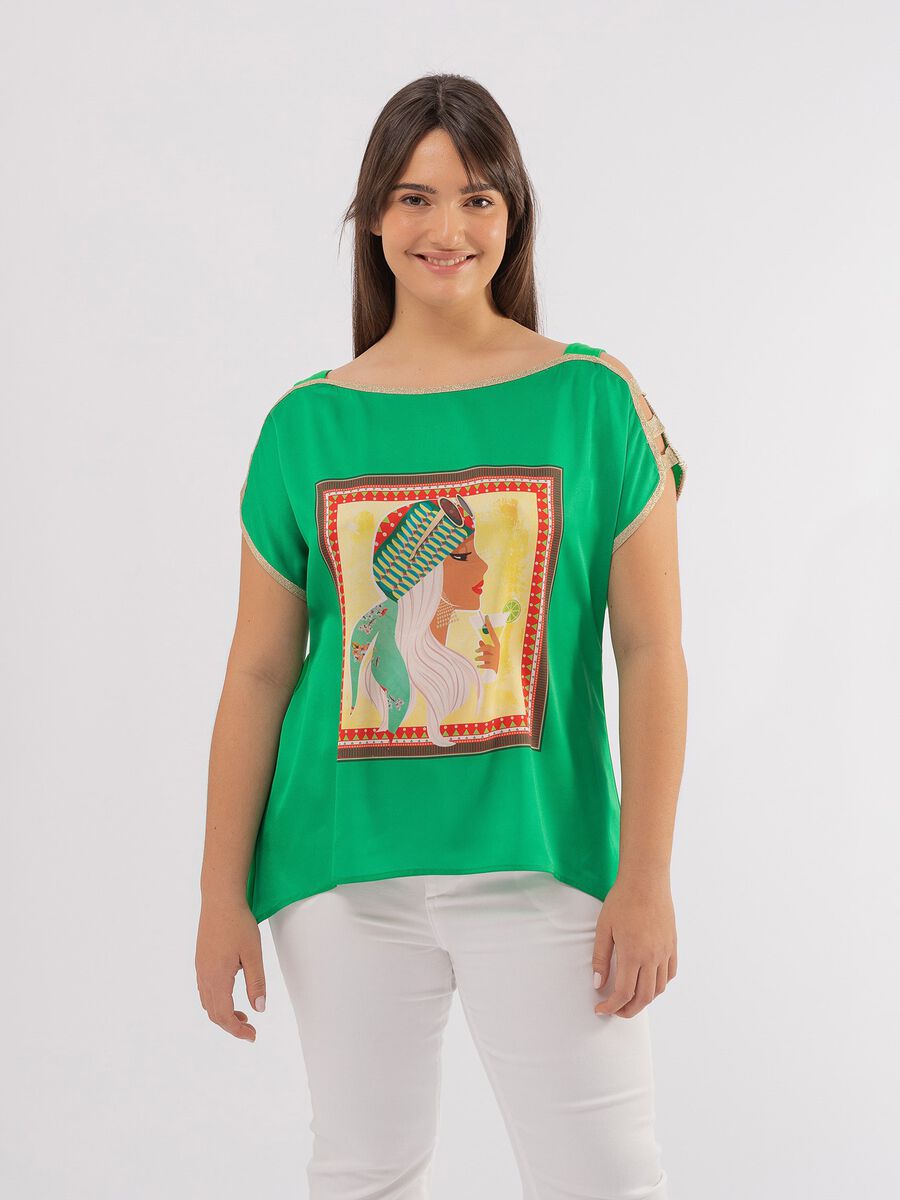 Curvy T-shirt with feminine face print_1