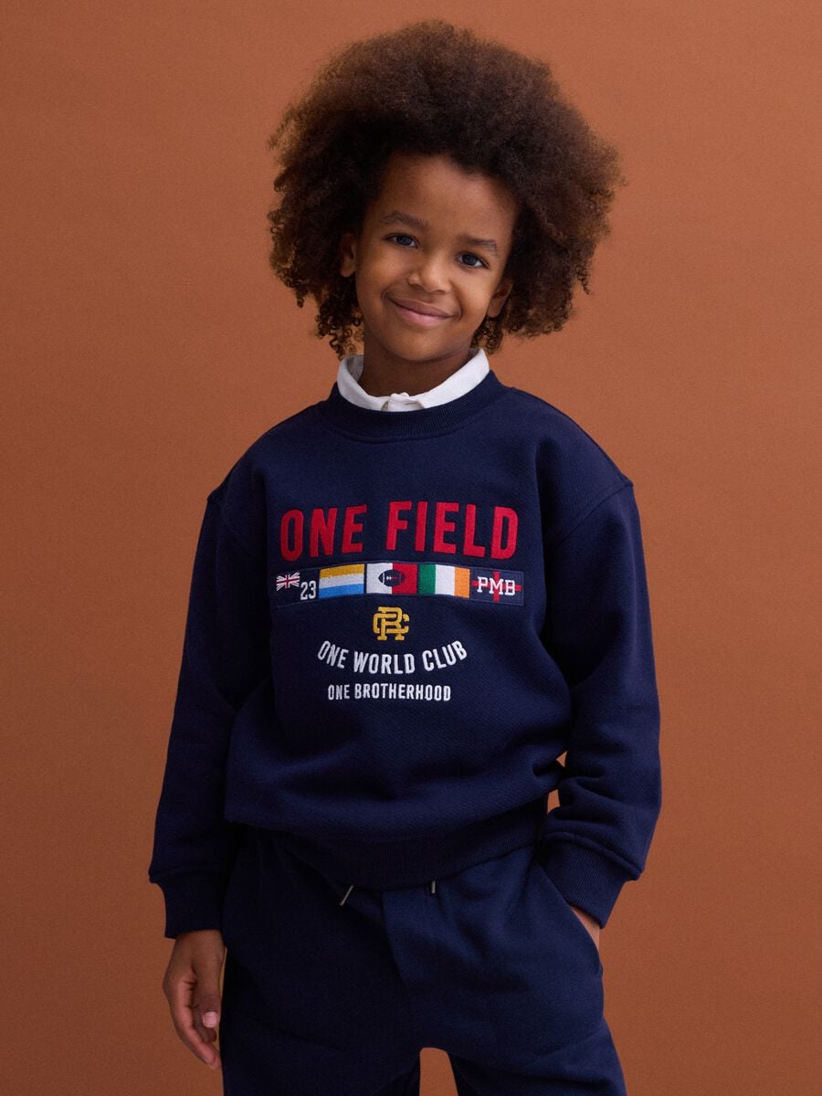 Blue oversized sweatshirt in pure organic cotton with print_0