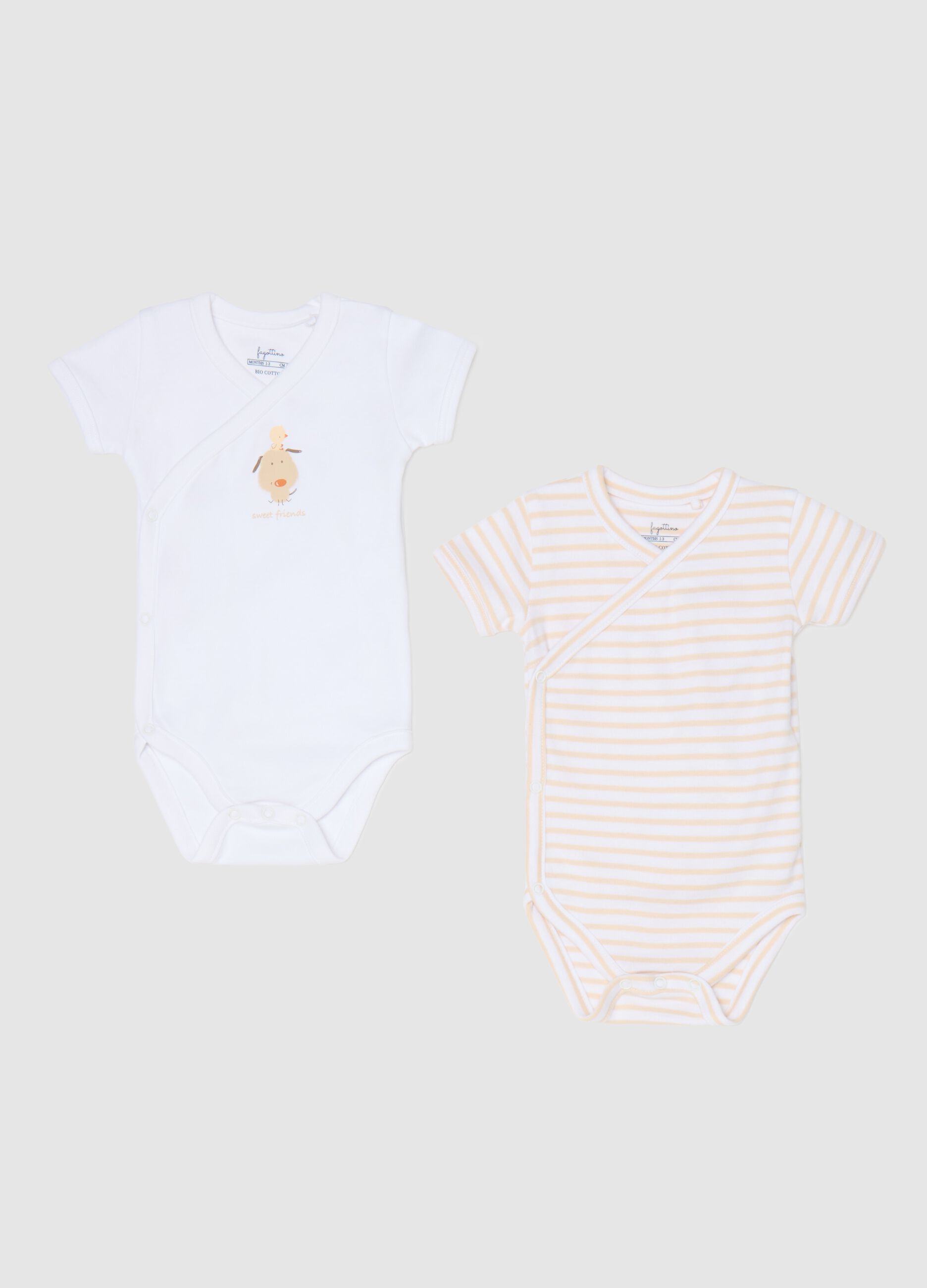 Two-pack bodysuits with short sleeves and print