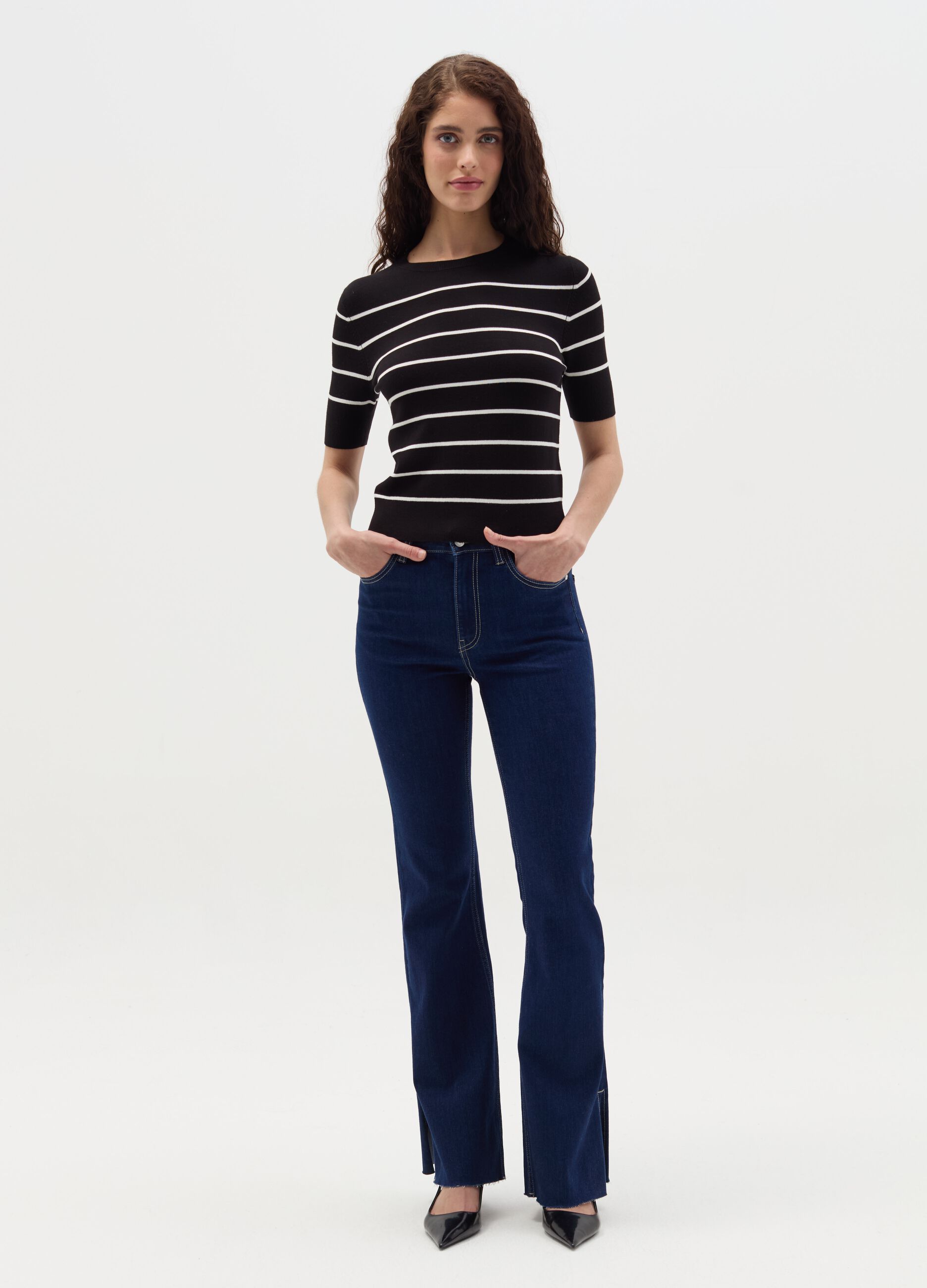 Short-sleeved top with striped design