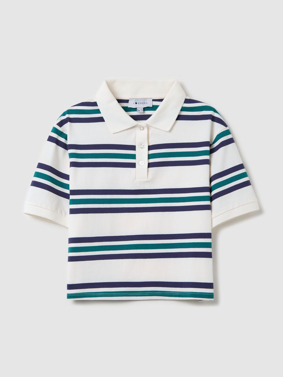 Green and white striped polo shirt_4