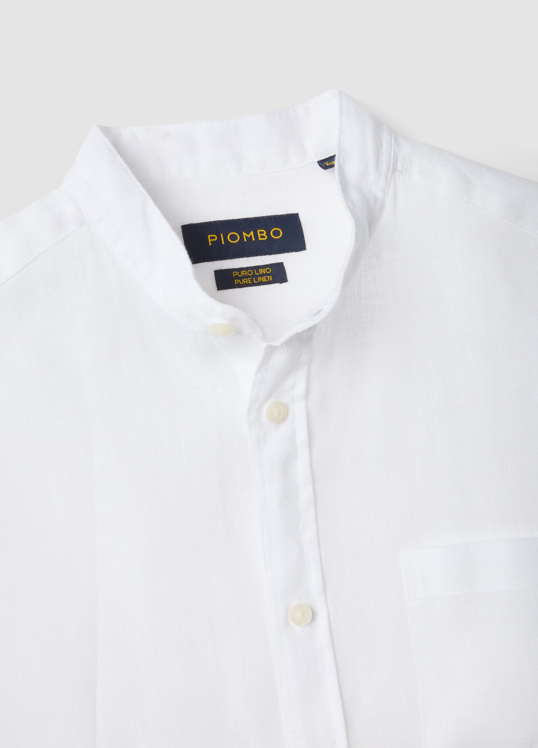 White pure linen shirt with band collar