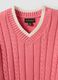Maglia rosa in puro cotone a trecce con scollo a V per bambina_2