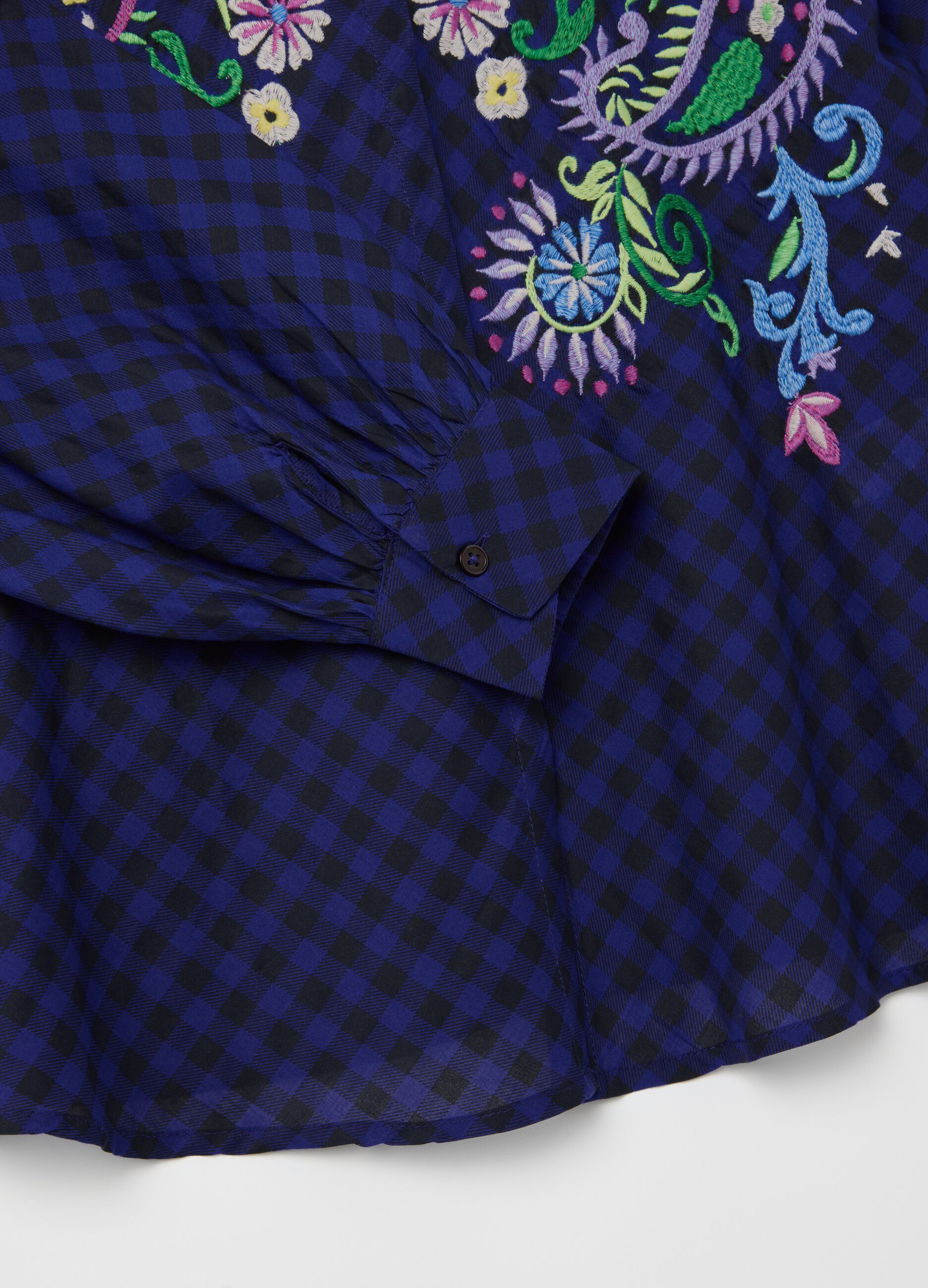 Check shirt with paisley embroidery