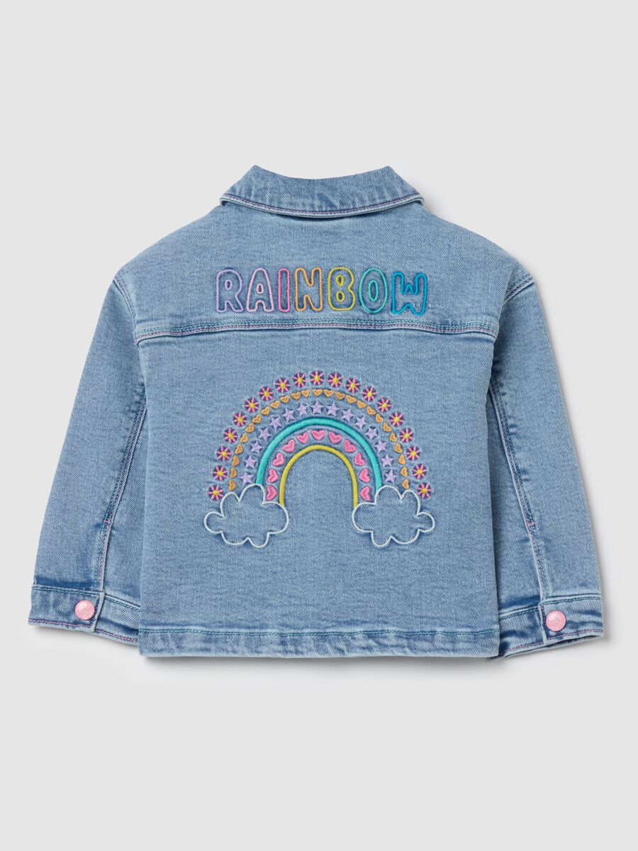 Denim jacket with pockets and hearts embroidery_1