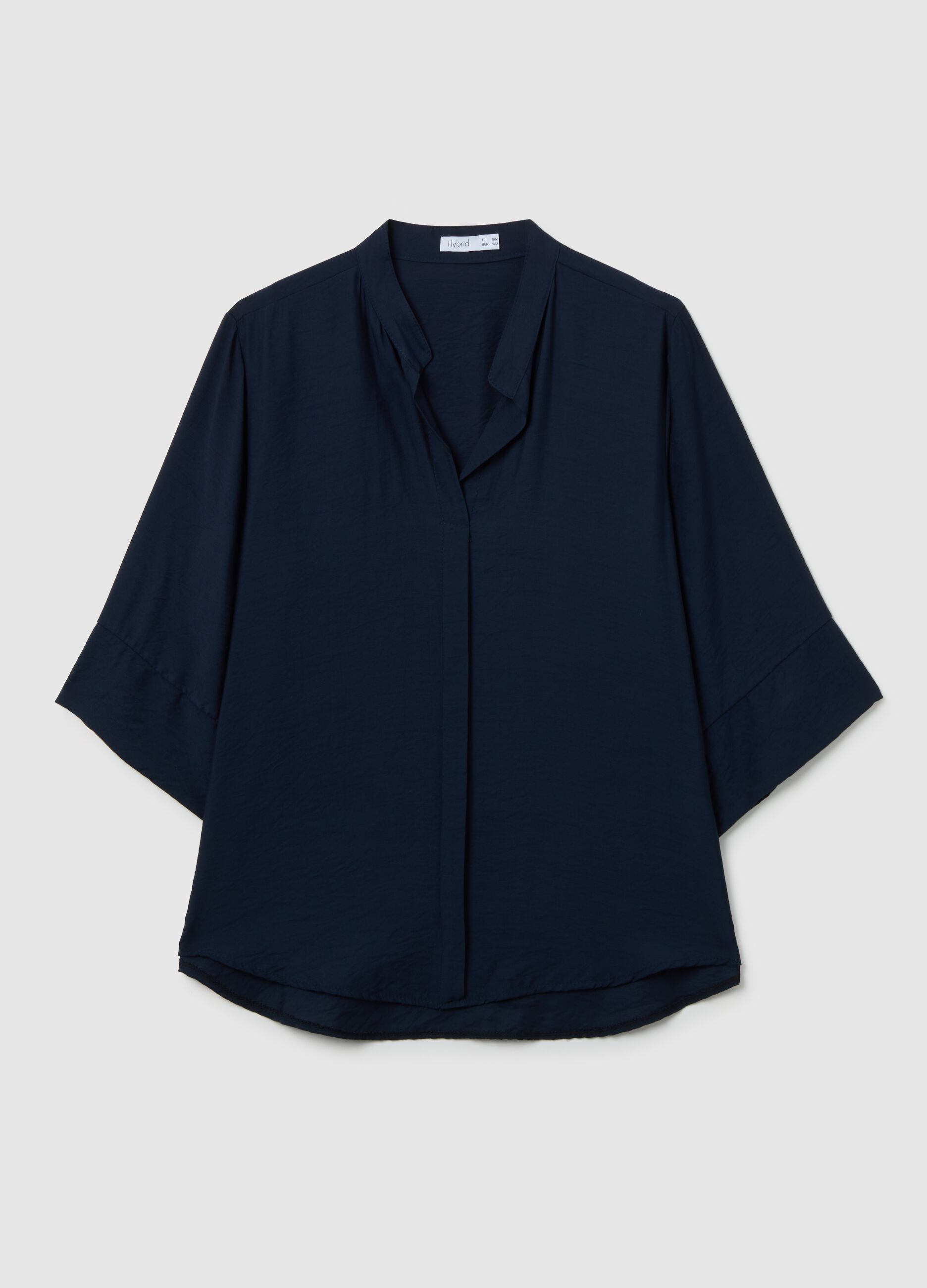 Blue Blouse with V-Neck and Wide Sleeves