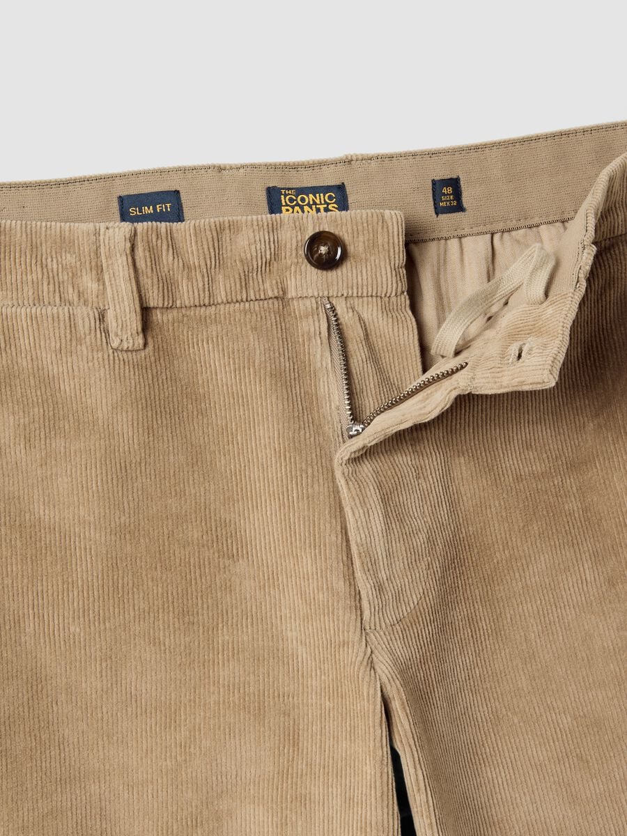 Beige slim-fit stretch cotton chino trousers_1