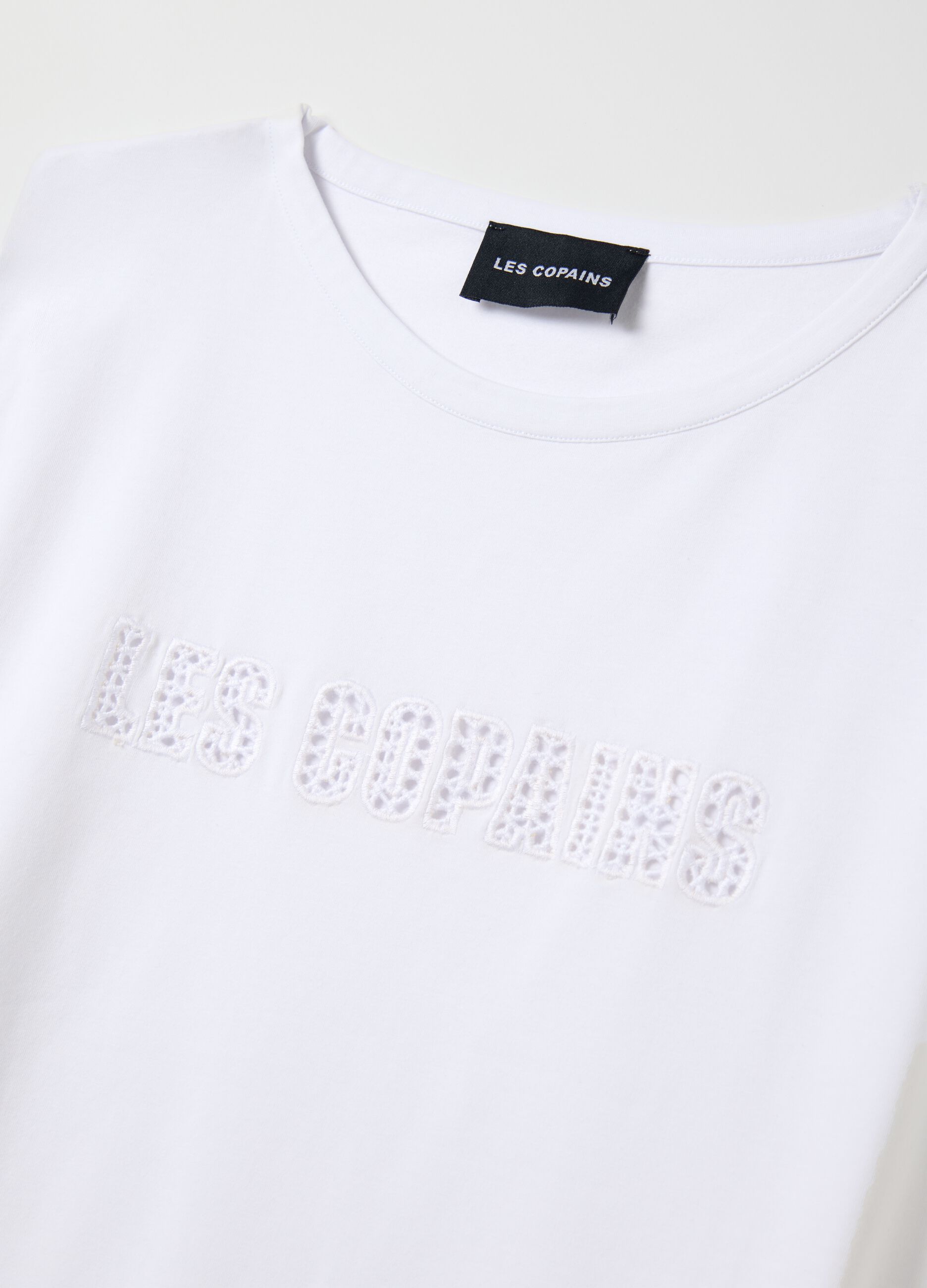 White stretch cotton T-shirt with logo