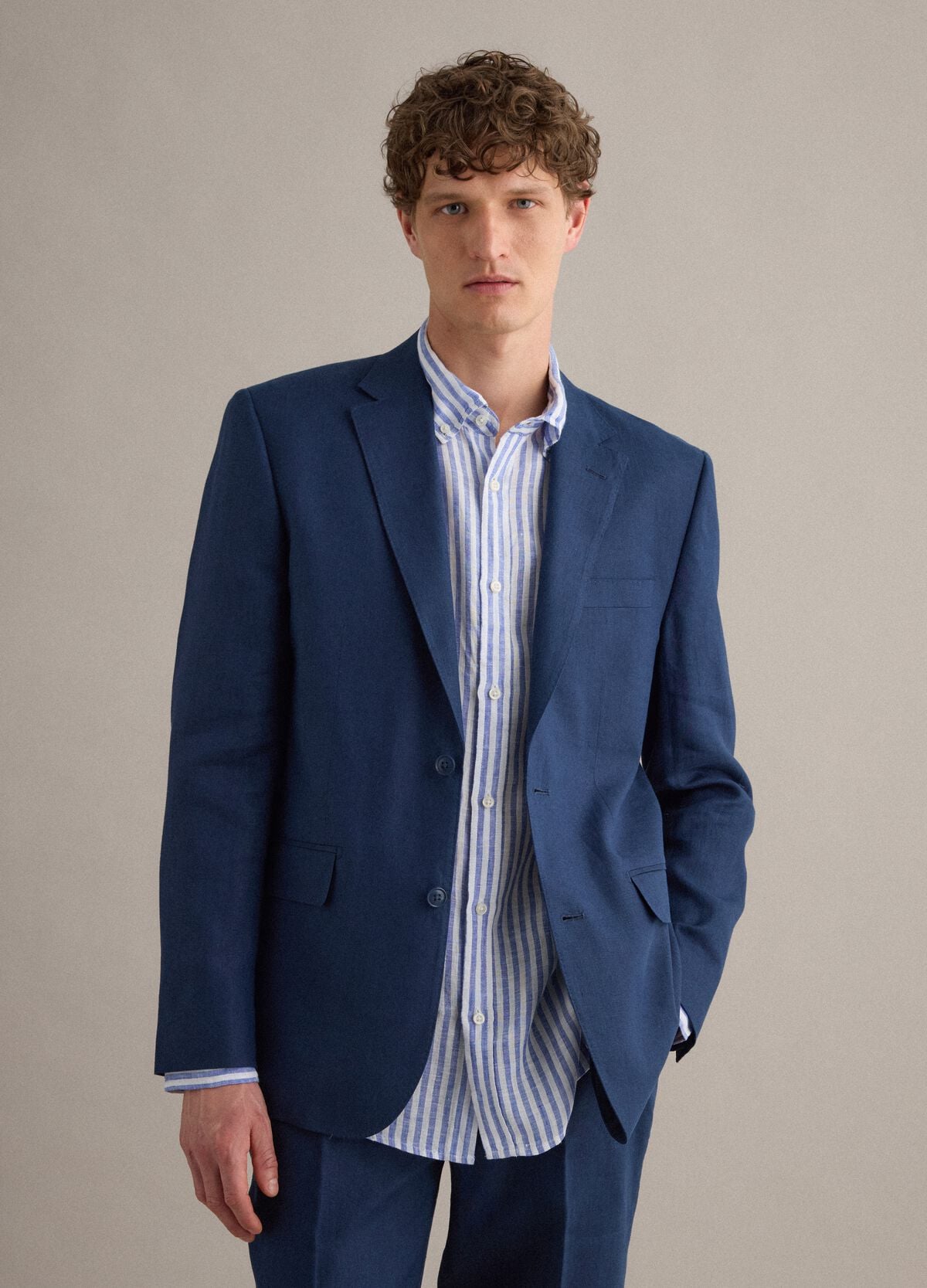 Blazer in puro lino blu slim fit PIOMBO da Uomo OVS