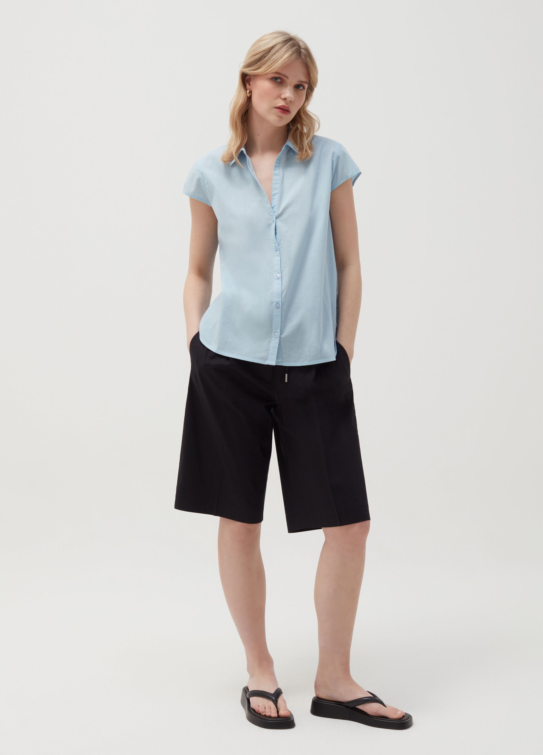 Bermuda in cotone stretch con coulisse_0