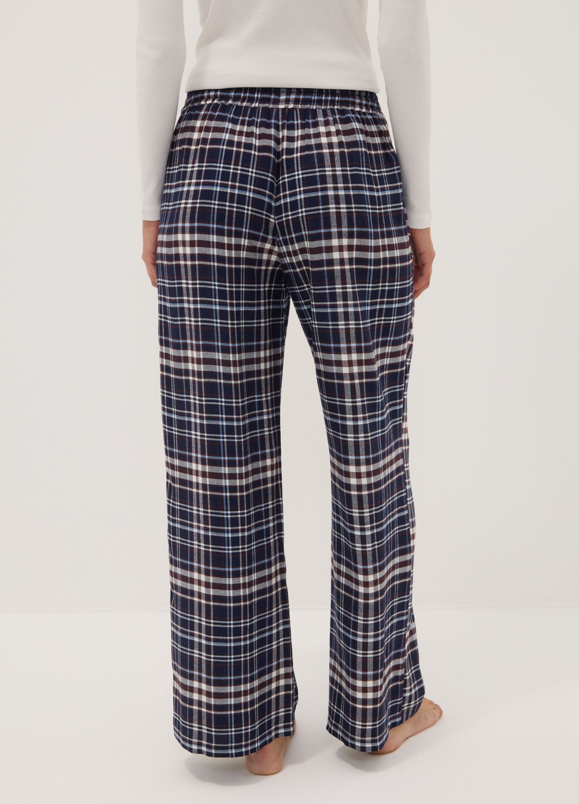 Blue checked pure viscose pyjama trousers