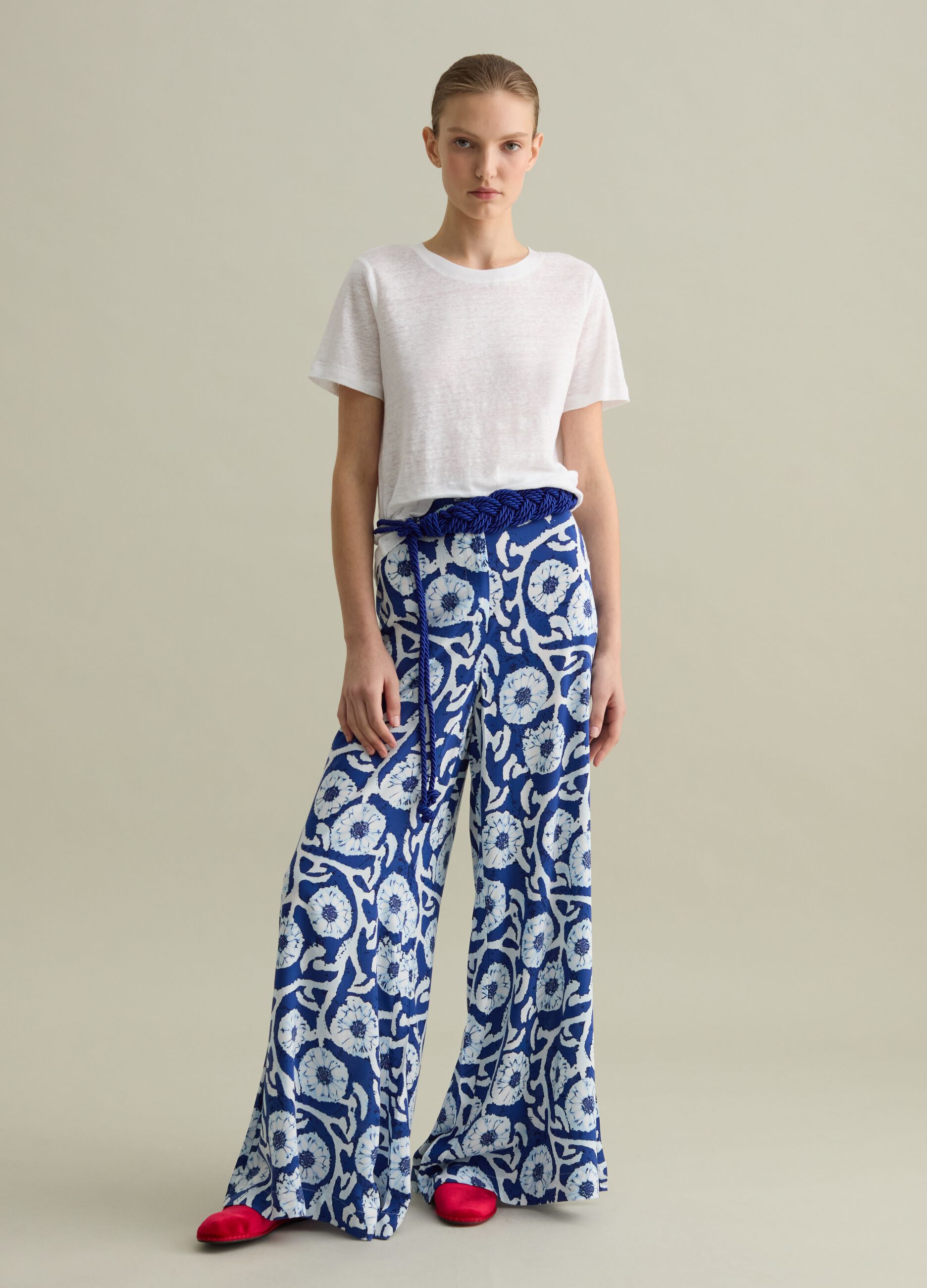 Pantalone palazzo in viscosa stampa grafica