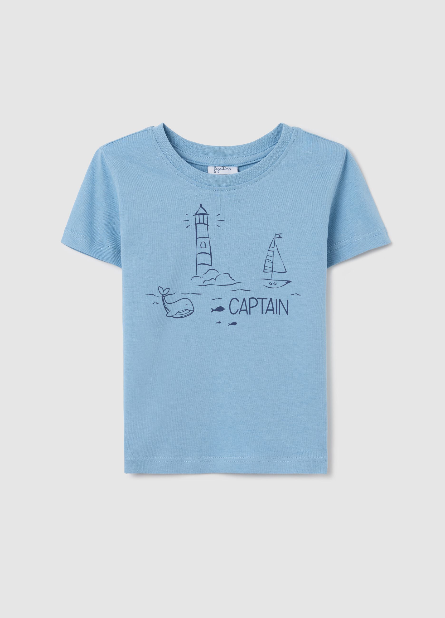 Light blue T-shirt in cotton with "Captain" print