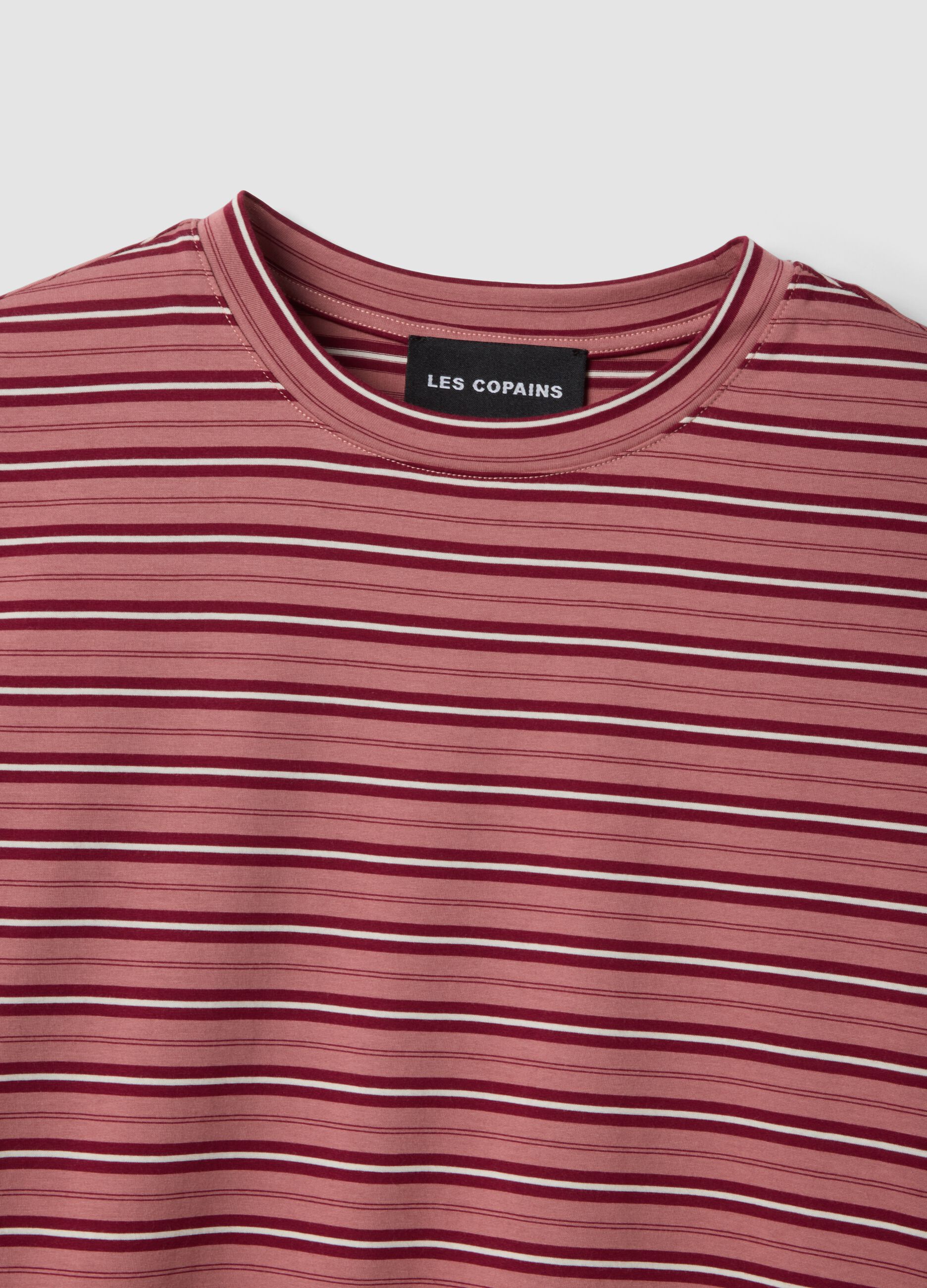 Pink striped cotton-blend T-shirt