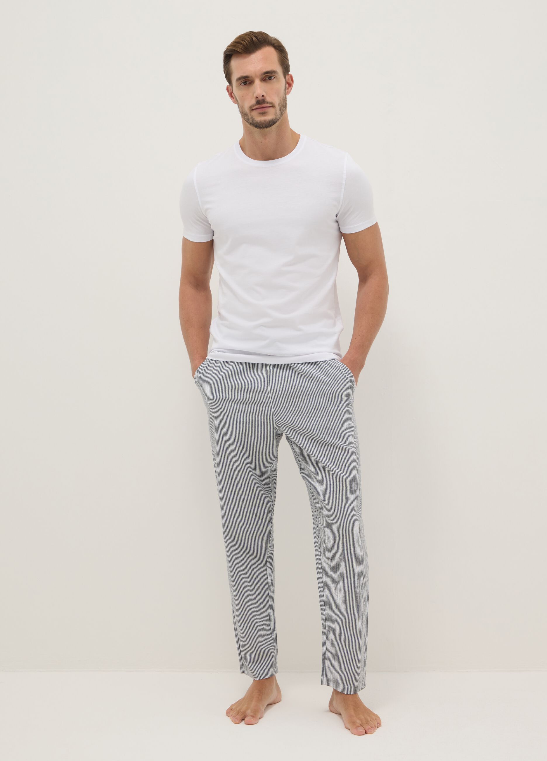 Regular fit multicolour striped pure cotton pyjama shorts