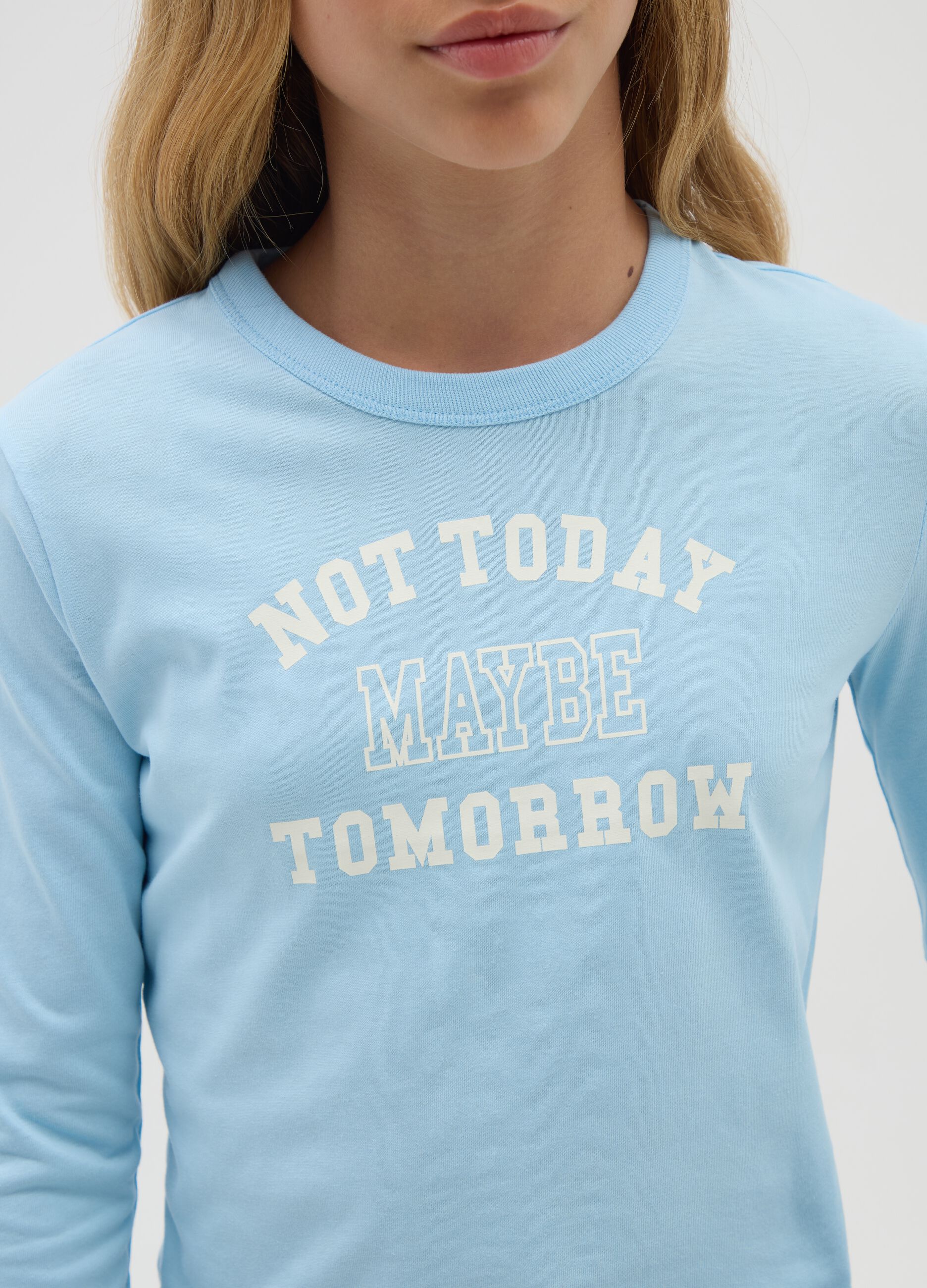 Girls' Blue Long-Sleeved Top in Pure Cotton