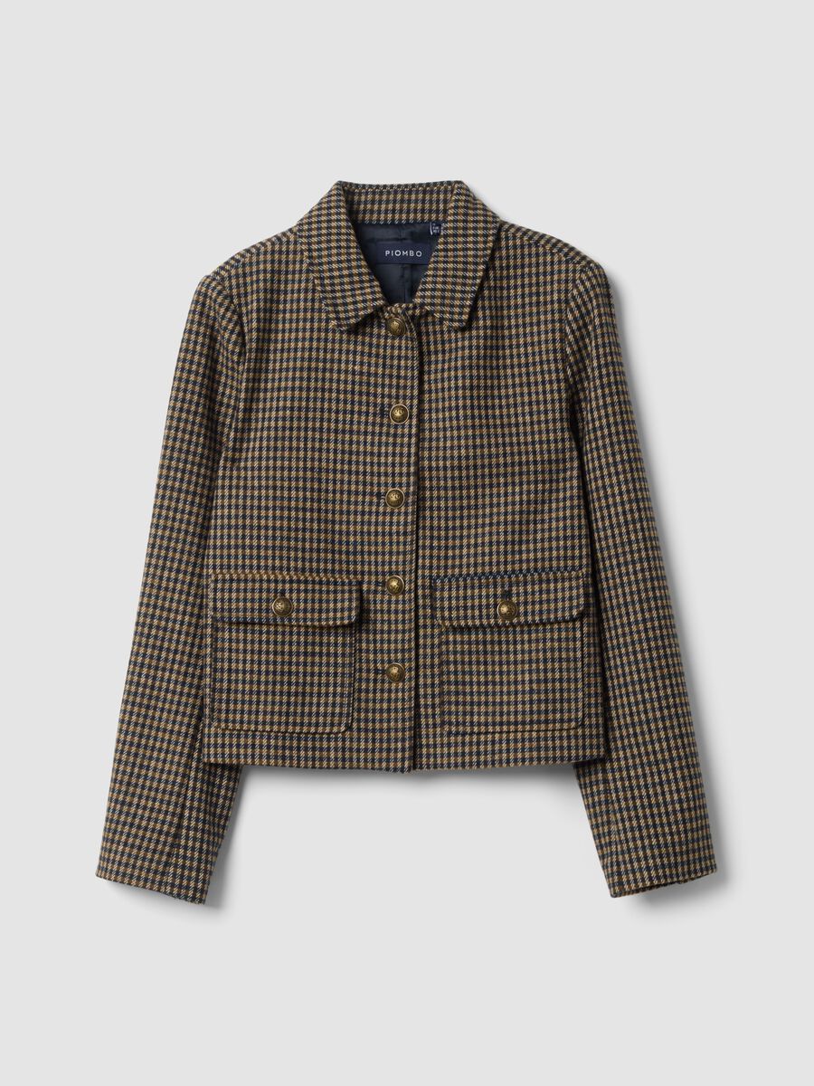 Blazer multicolor in misto lana e viscosa a quadri_0