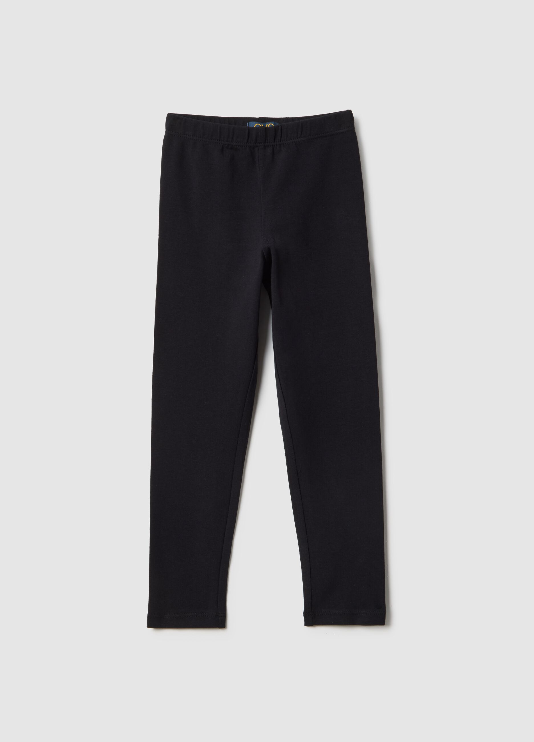 Girls' Slim Fit Black Stretch Cotton Leggings