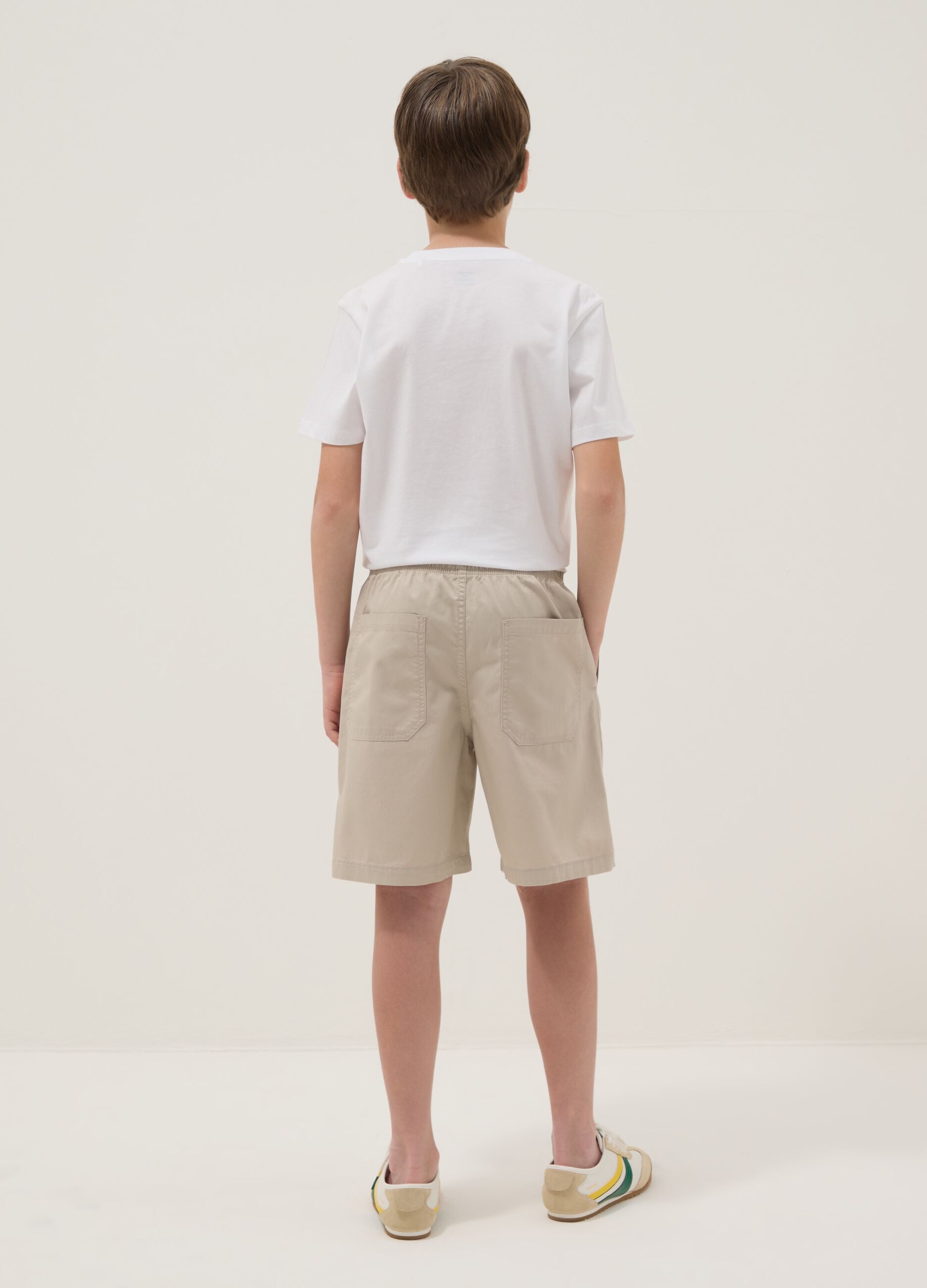 Beige pure cotton shorts with elasticated waist