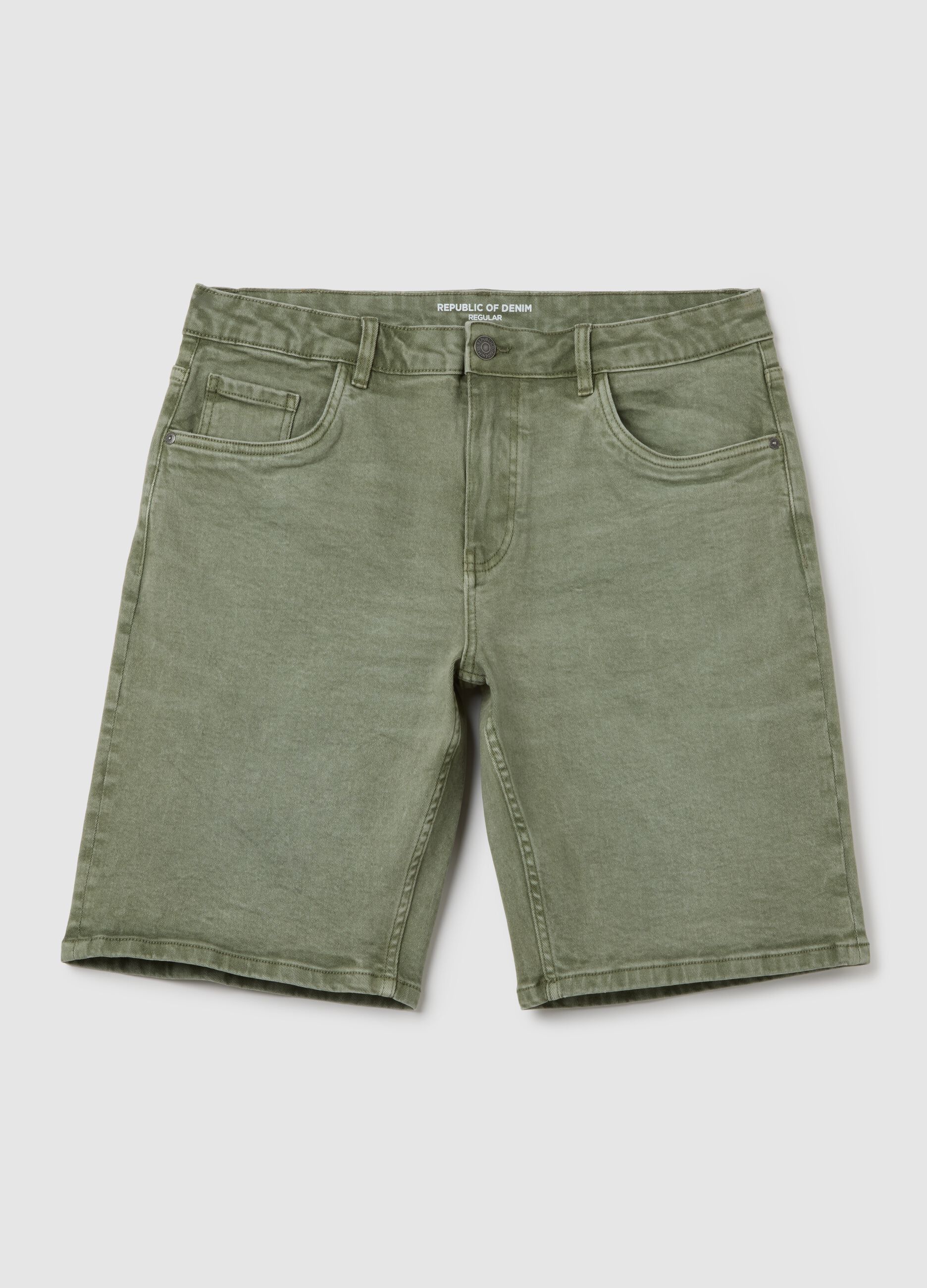 Bermuda da uomo in denim verde regular fit
