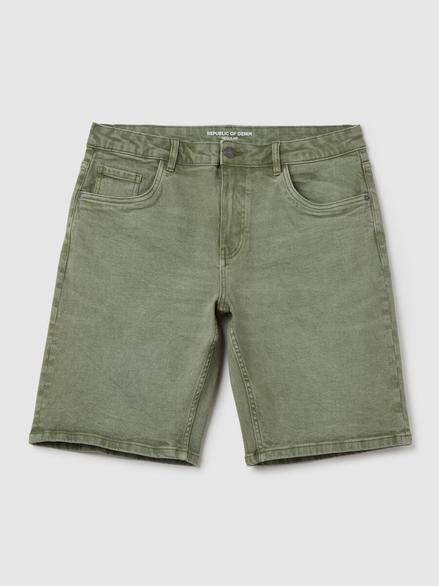 Men's green denim regular fit shorts_4