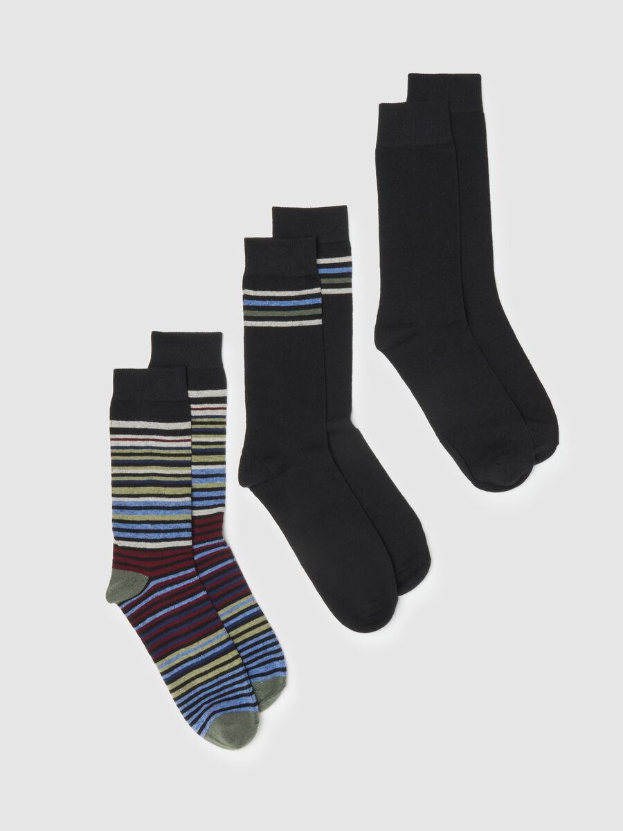 Tripack of regular fit multicolour striped short cotton blend socks_0