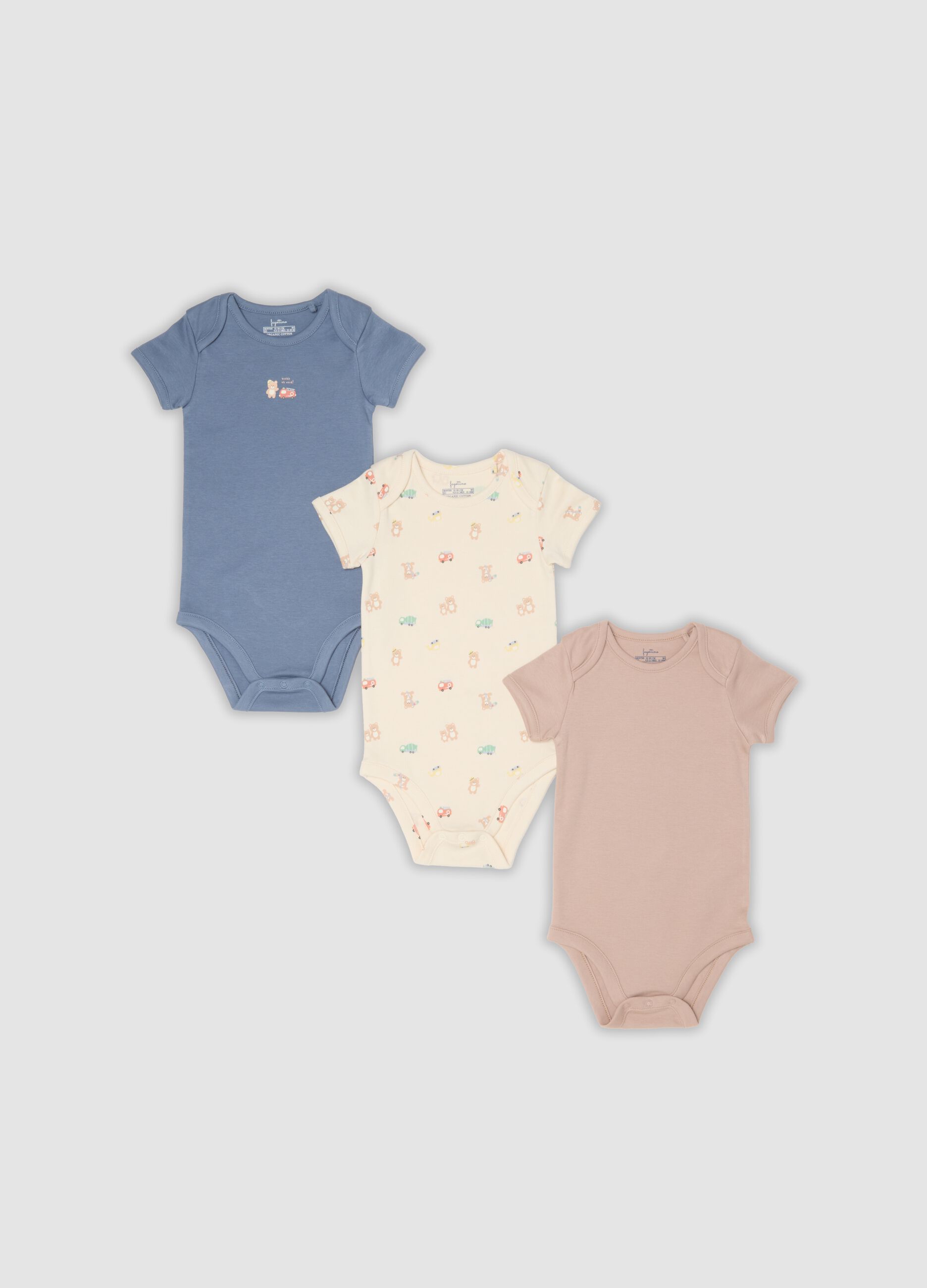 Pack of 3 Multicolour Short-Sleeve Organic Cotton Bodysuits for Babies