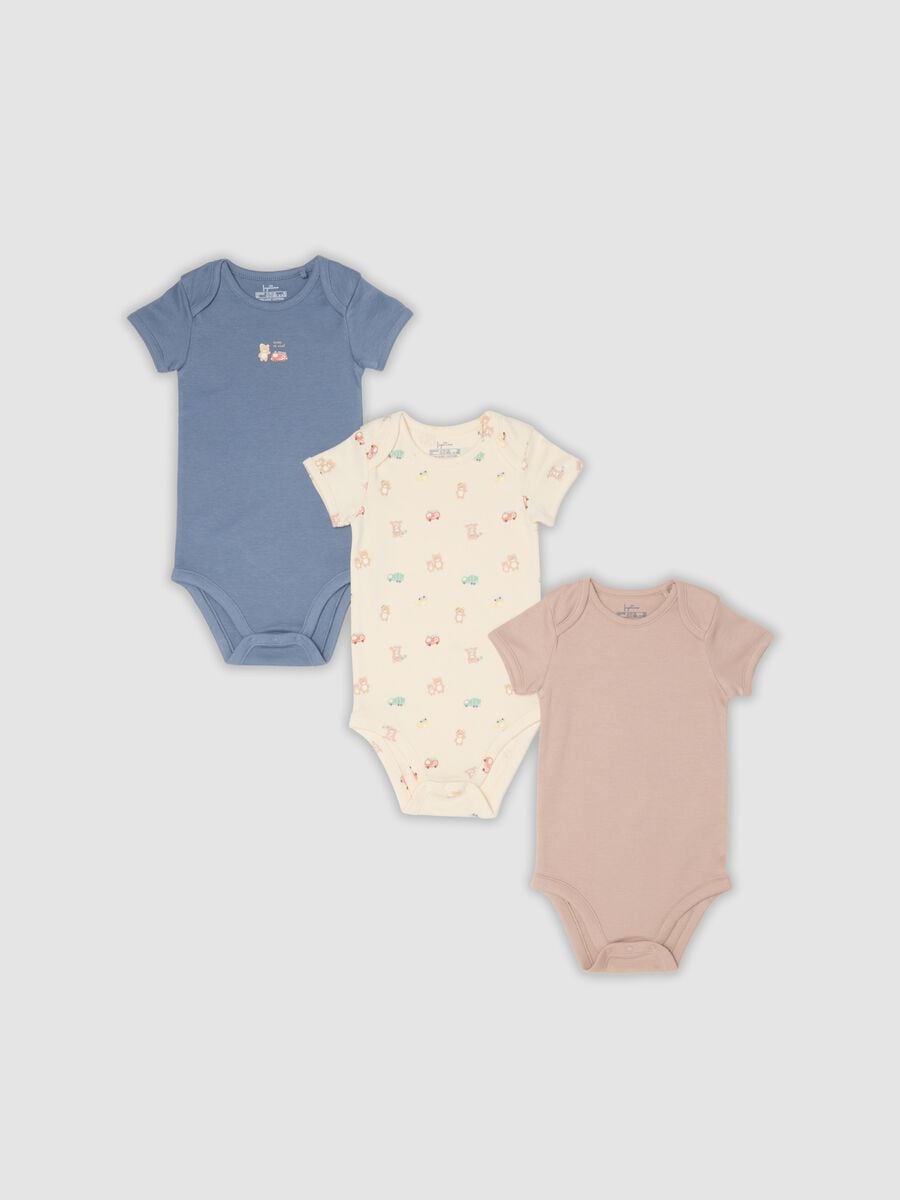 Pack of 3 Multicolour Short-Sleeve Organic Cotton Bodysuits for Babies_0