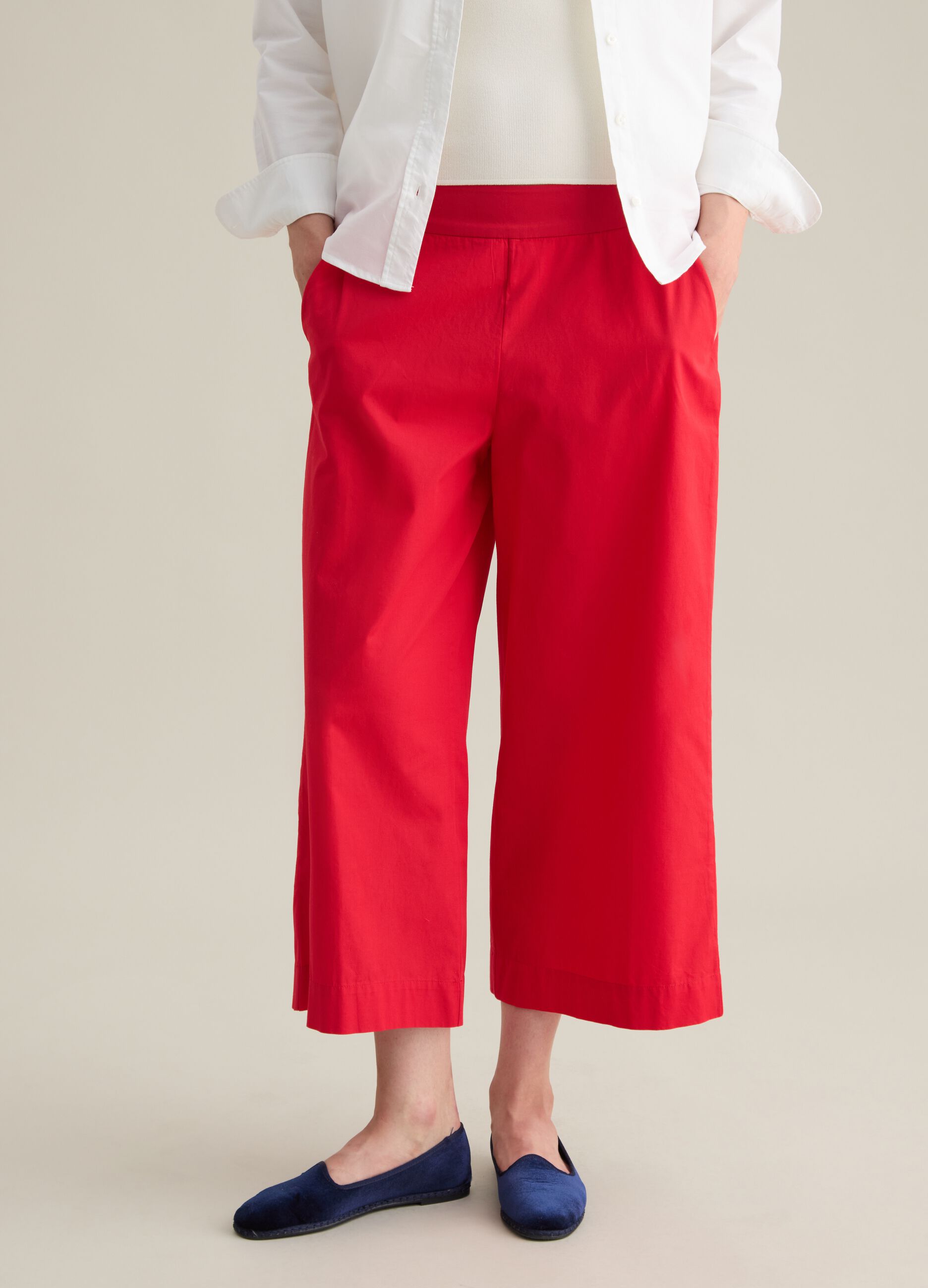 Women's Pure Cotton Red Wide Leg Culottes