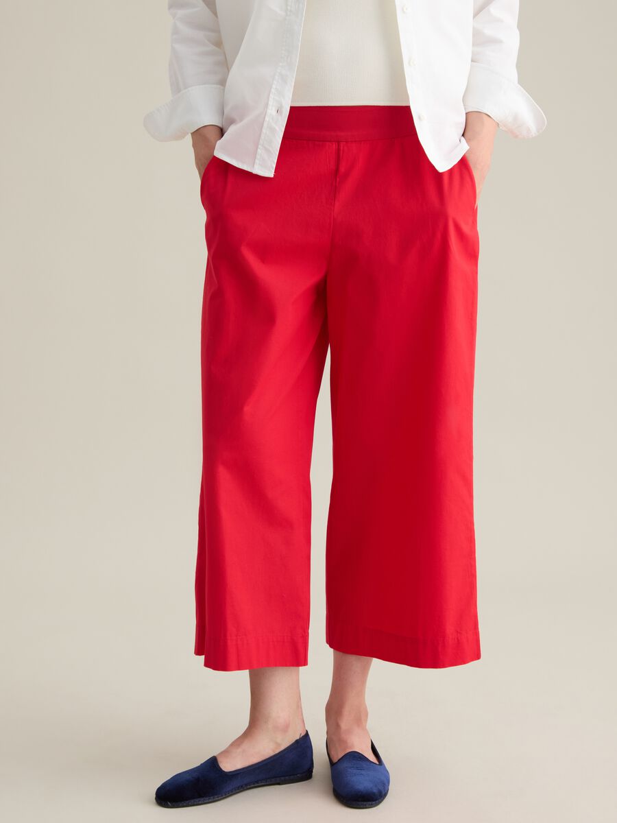 Women's Pure Cotton Red Wide Leg Culottes_1