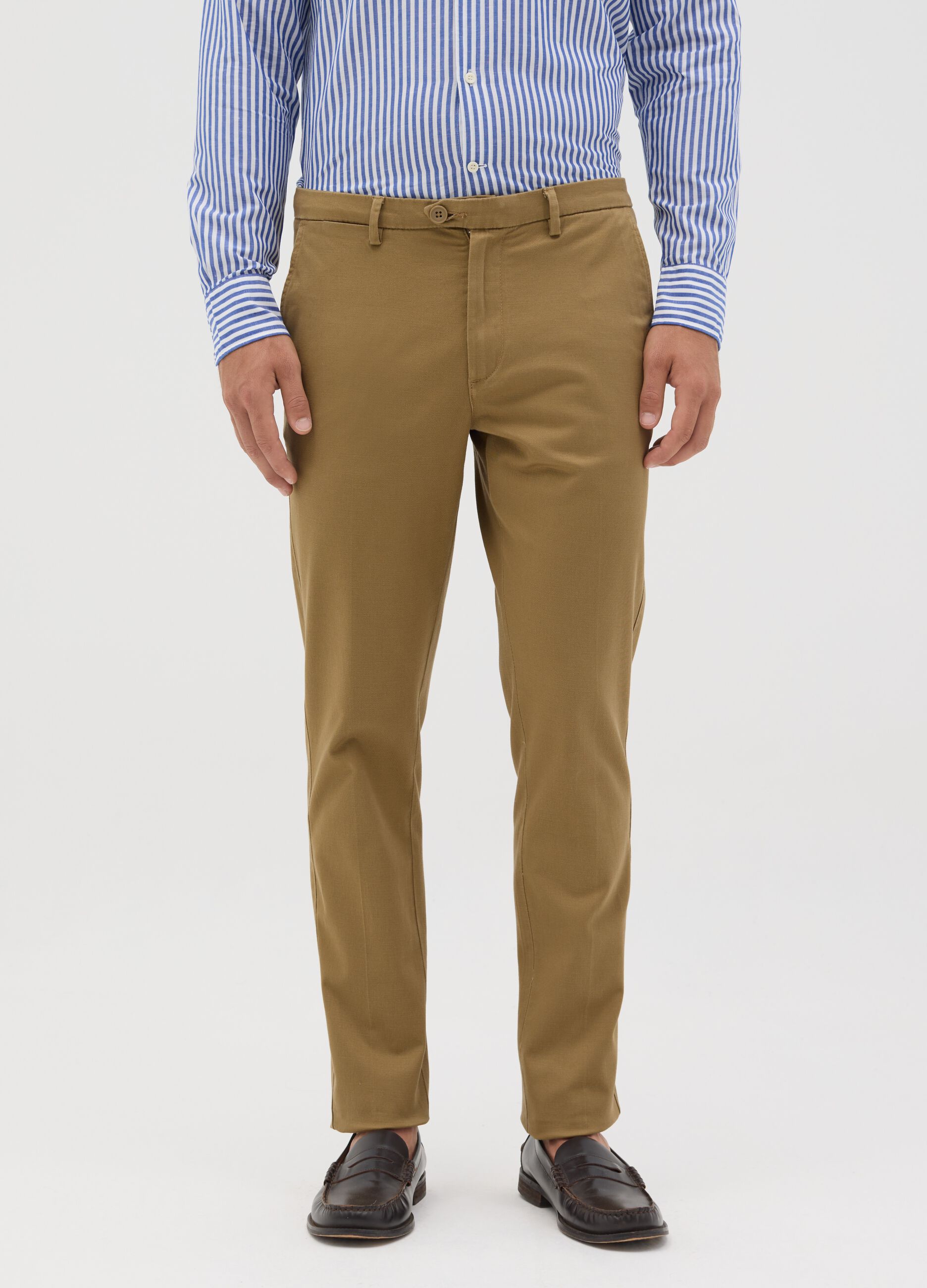 Slim camel trousers in stretch cotton