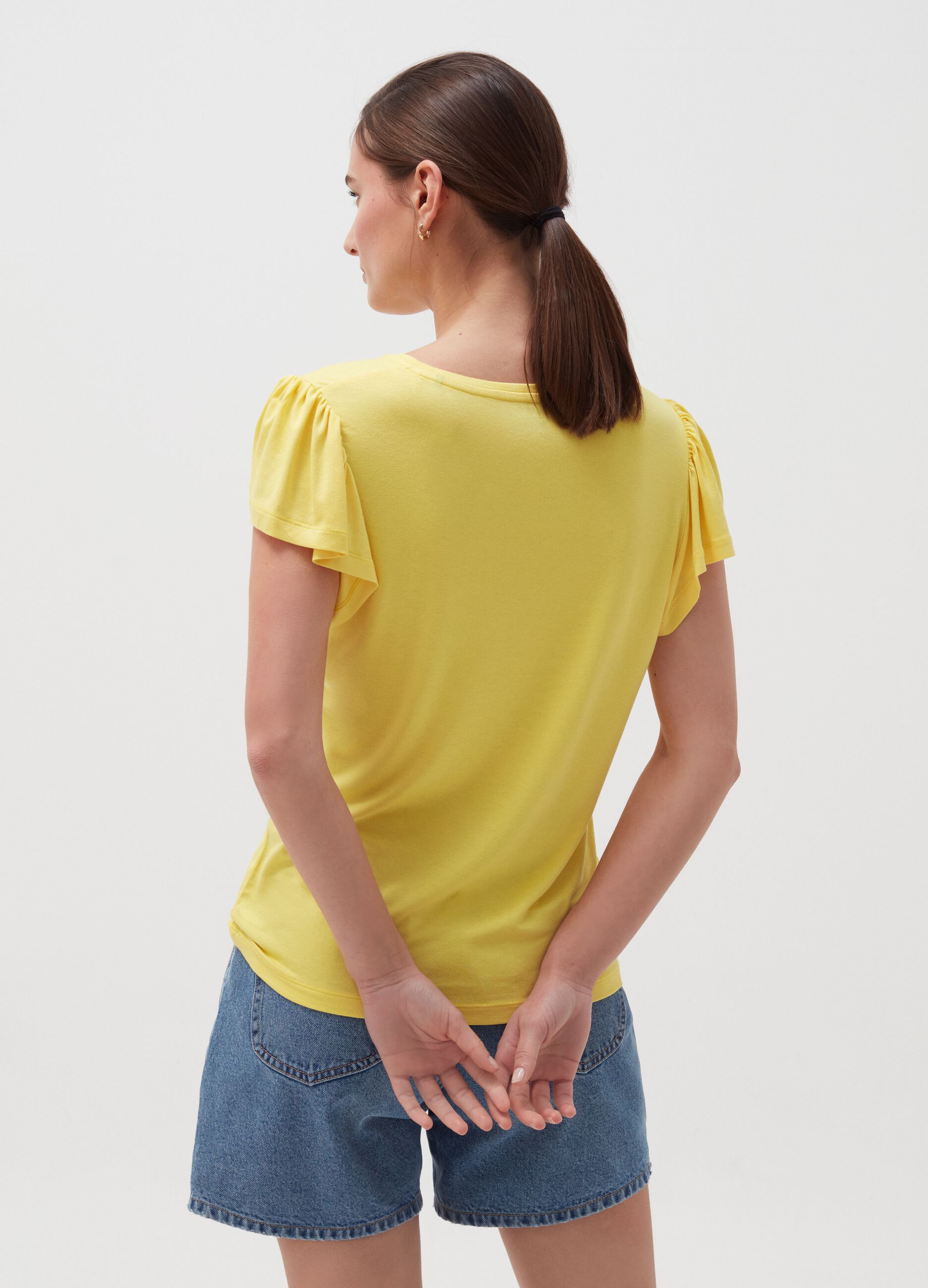 Stretch viscose T-shirt with cap sleeves