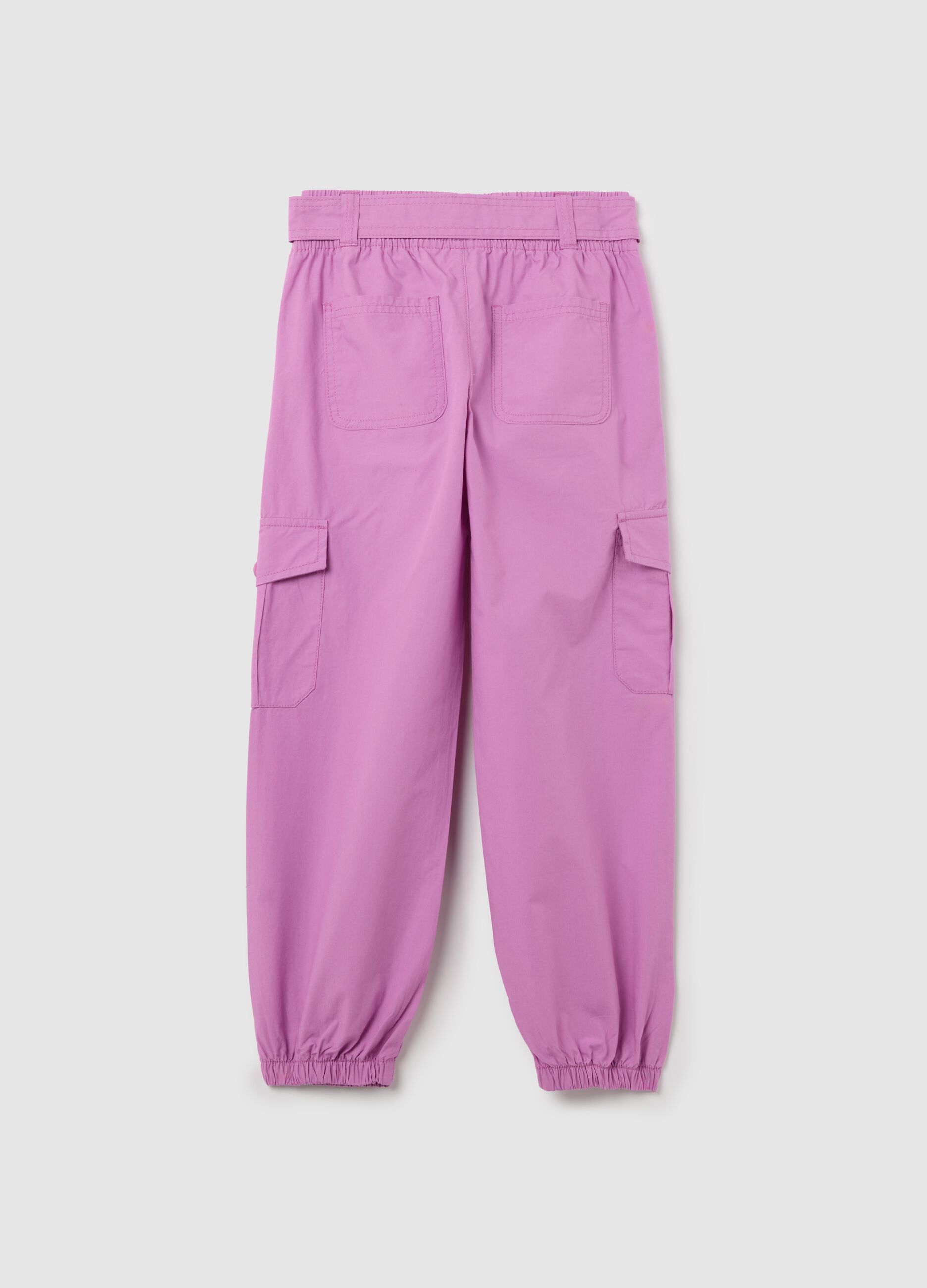 Pantaloni cargo da bambina in puro cotone rosa regular fit