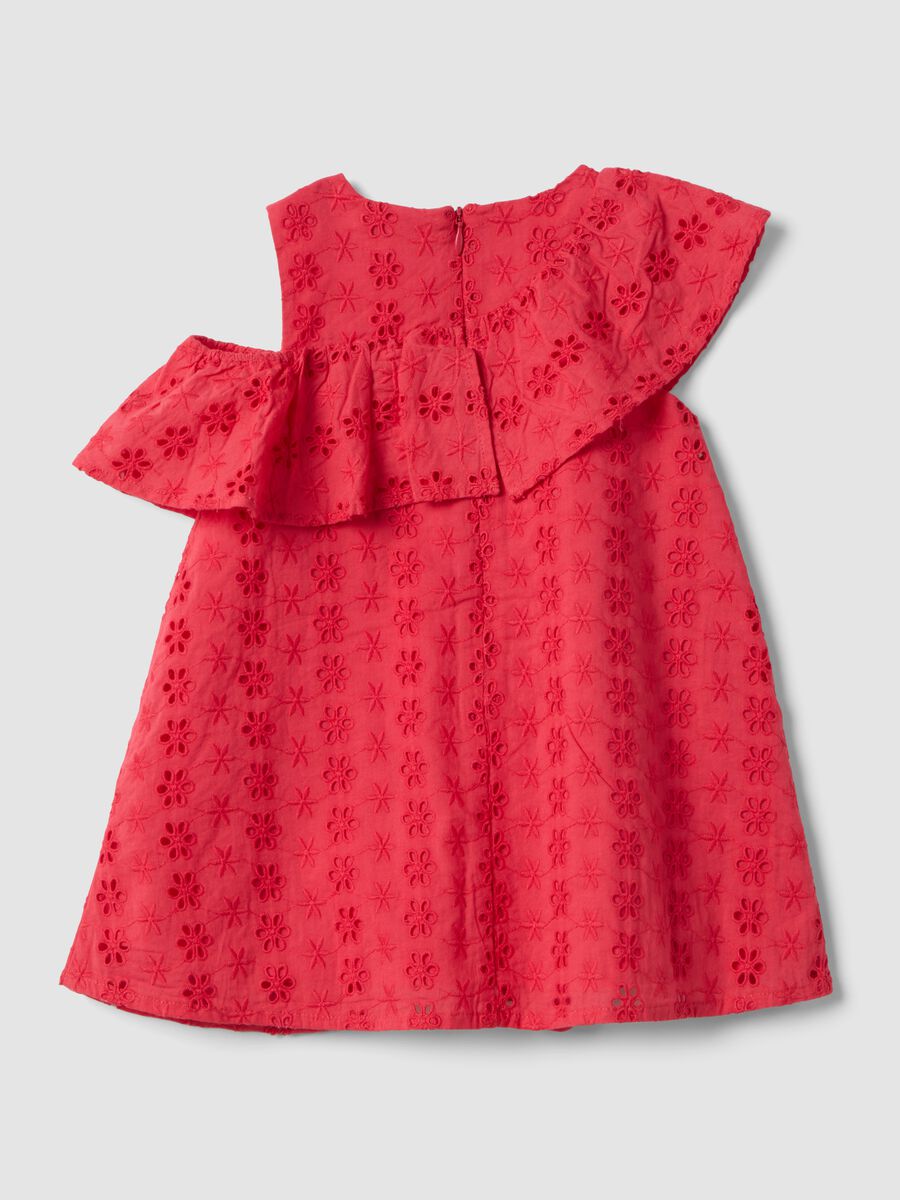 Vestito in puro cotone rosso da bimba relaxed fit con ricamo_1