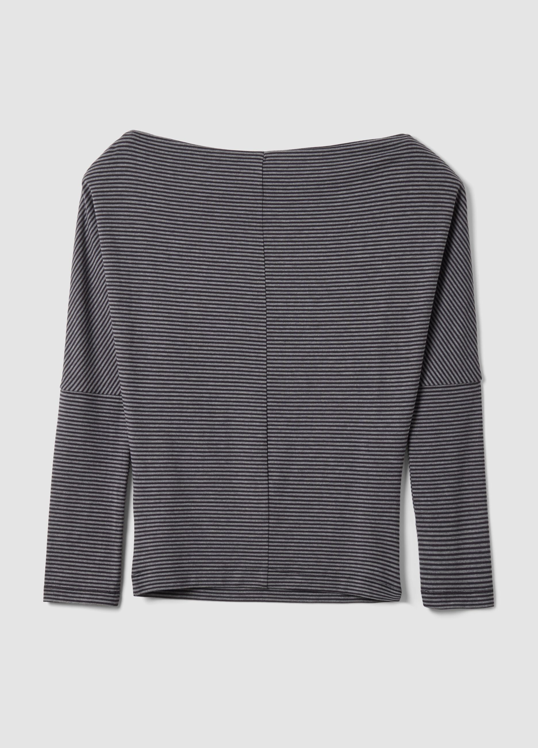 Grey stretch viscose striped boat-neck T-shirt