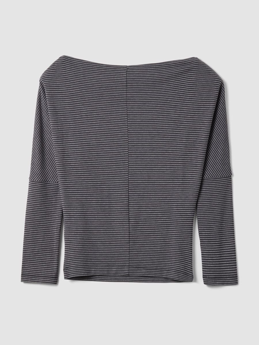 Grey stretch viscose striped boat-neck T-shirt_2