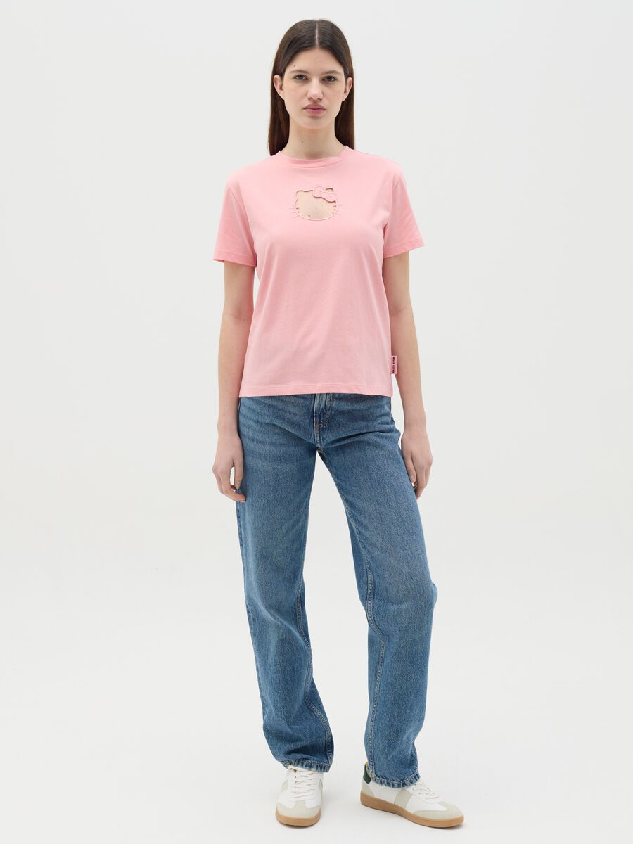 Pink T-shirt in cotton with Hello Kitty embroidery_1