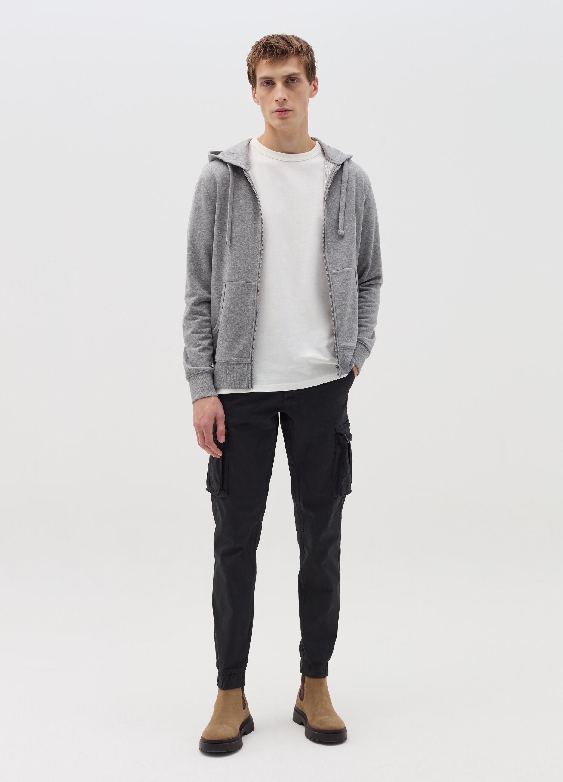Cargo cuff-hem trousers in stretch cotton