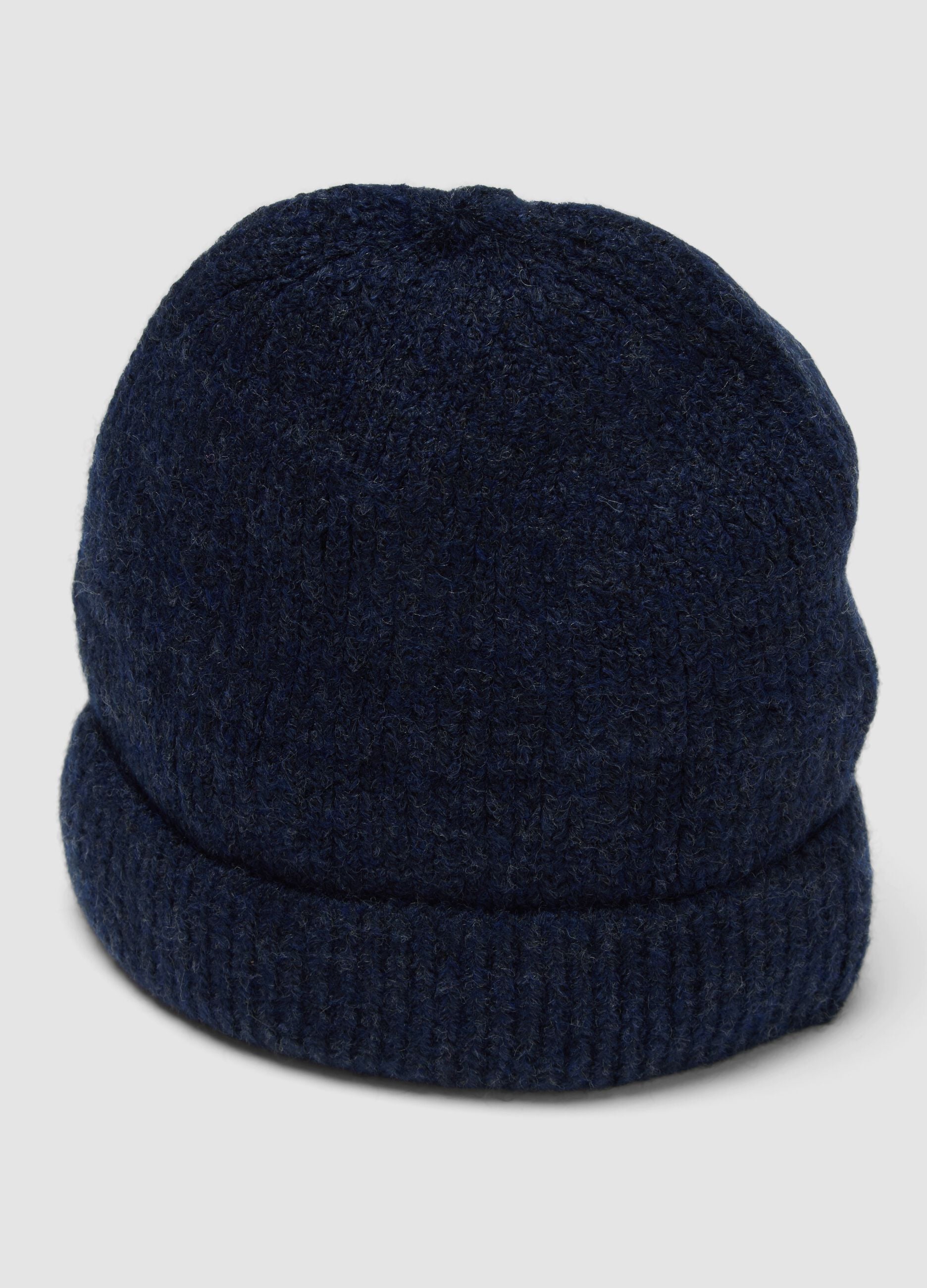 Berretto blu navy in tessuto elasticizzato a costine
