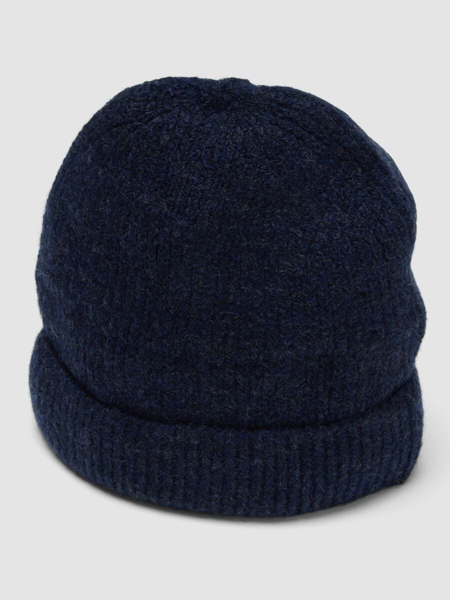 Navy blue ribbed stretch fabric beanie_2