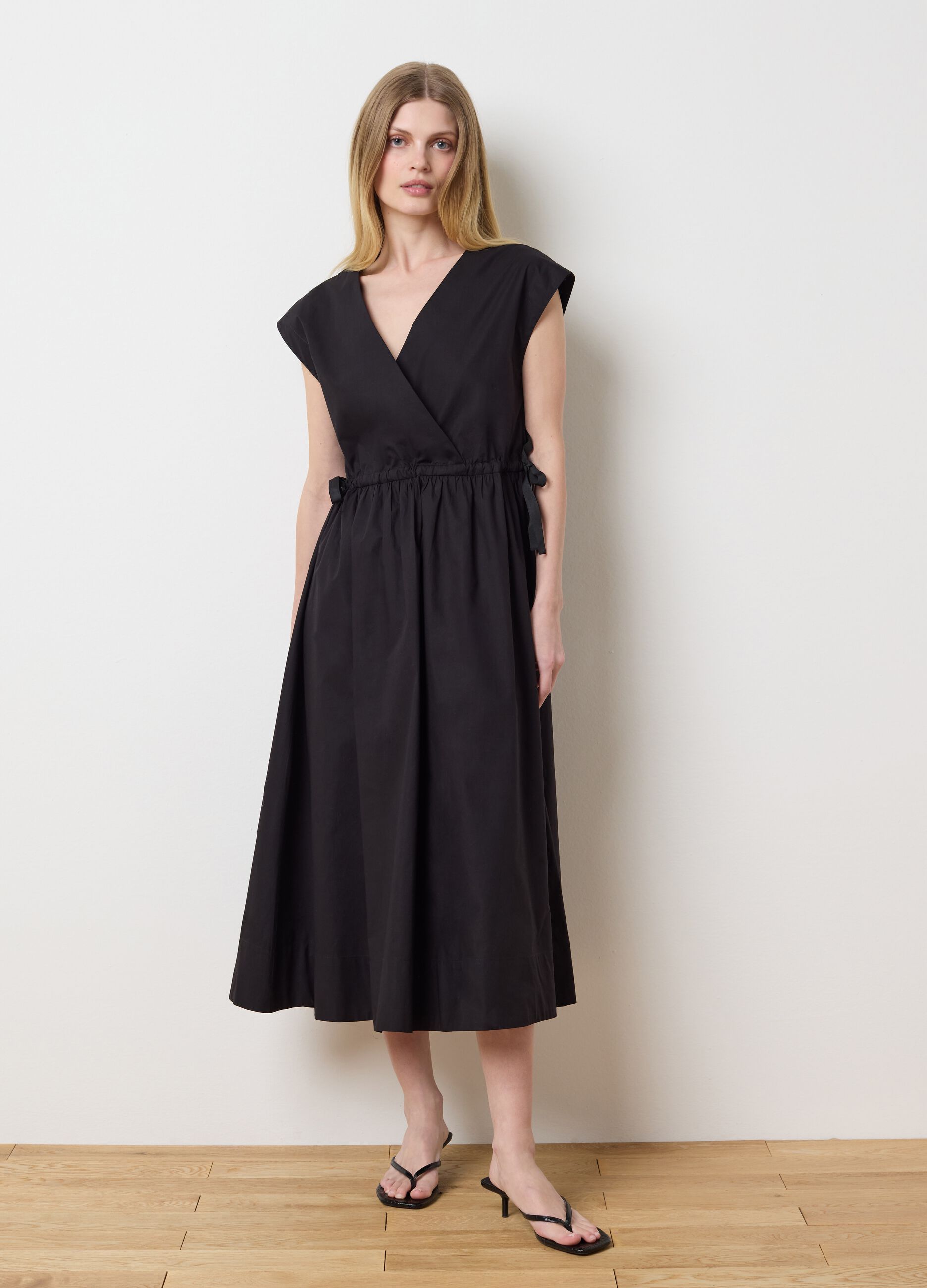 Vestito lungo da donna in puro cotone nero regular fit