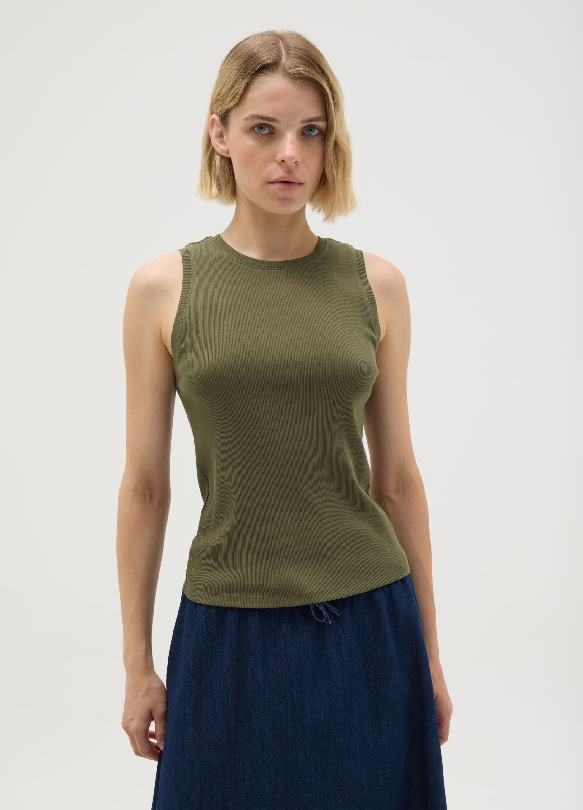 Women's pure cotton green tank top