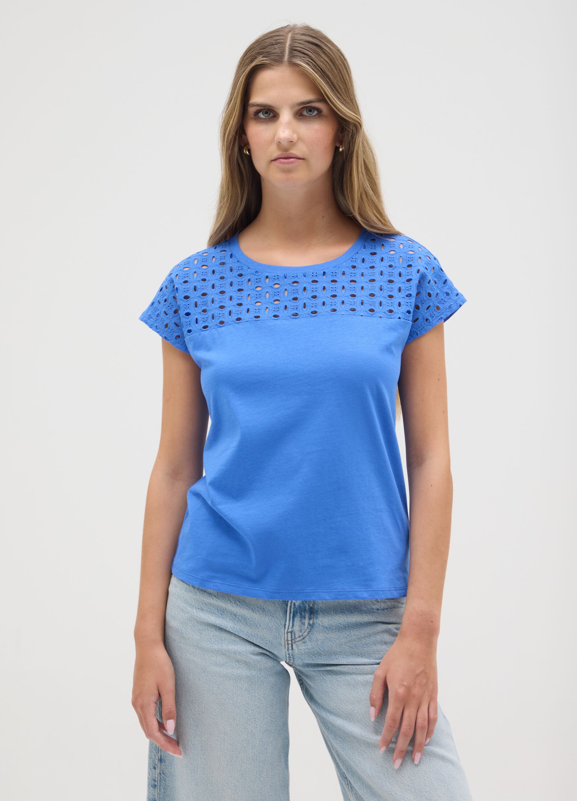 Women's regular fit pure cotton blue T-shirt