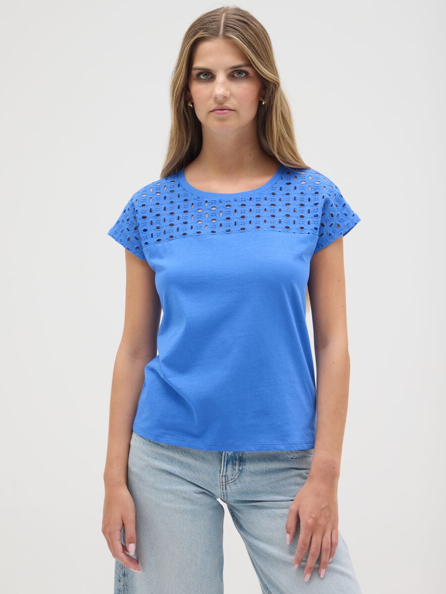 Women's regular fit pure cotton blue T-shirt_0