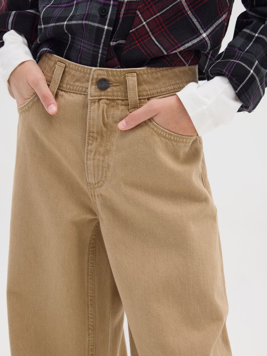 Pantaloni da ragazza in puro cotone beige wide leg_2