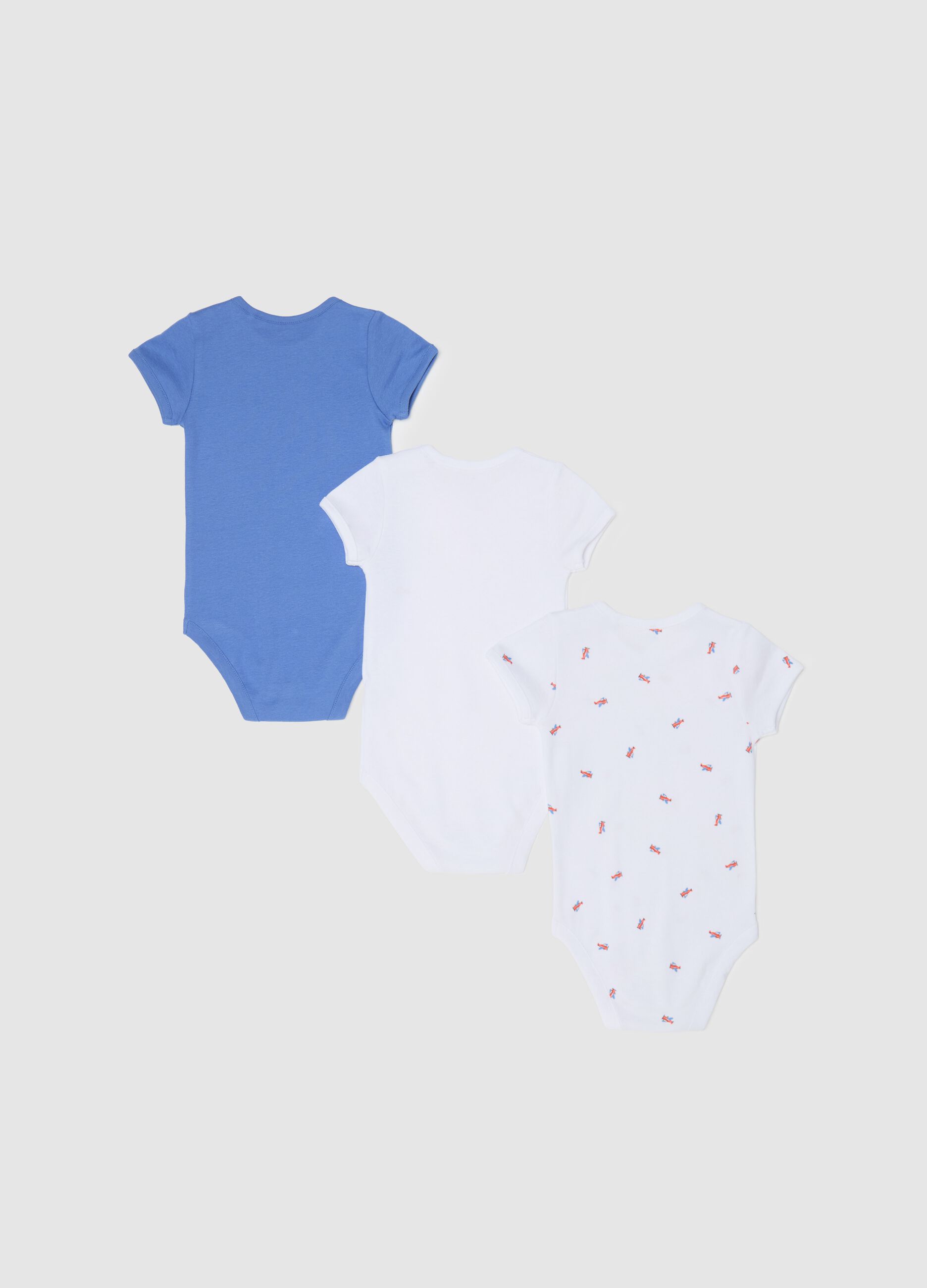 Three-pack short-sleeved bodysuits in organic cotton with print