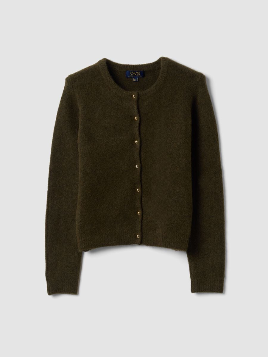 Green stretch-wool crew-neck cardigan, regular fit_4